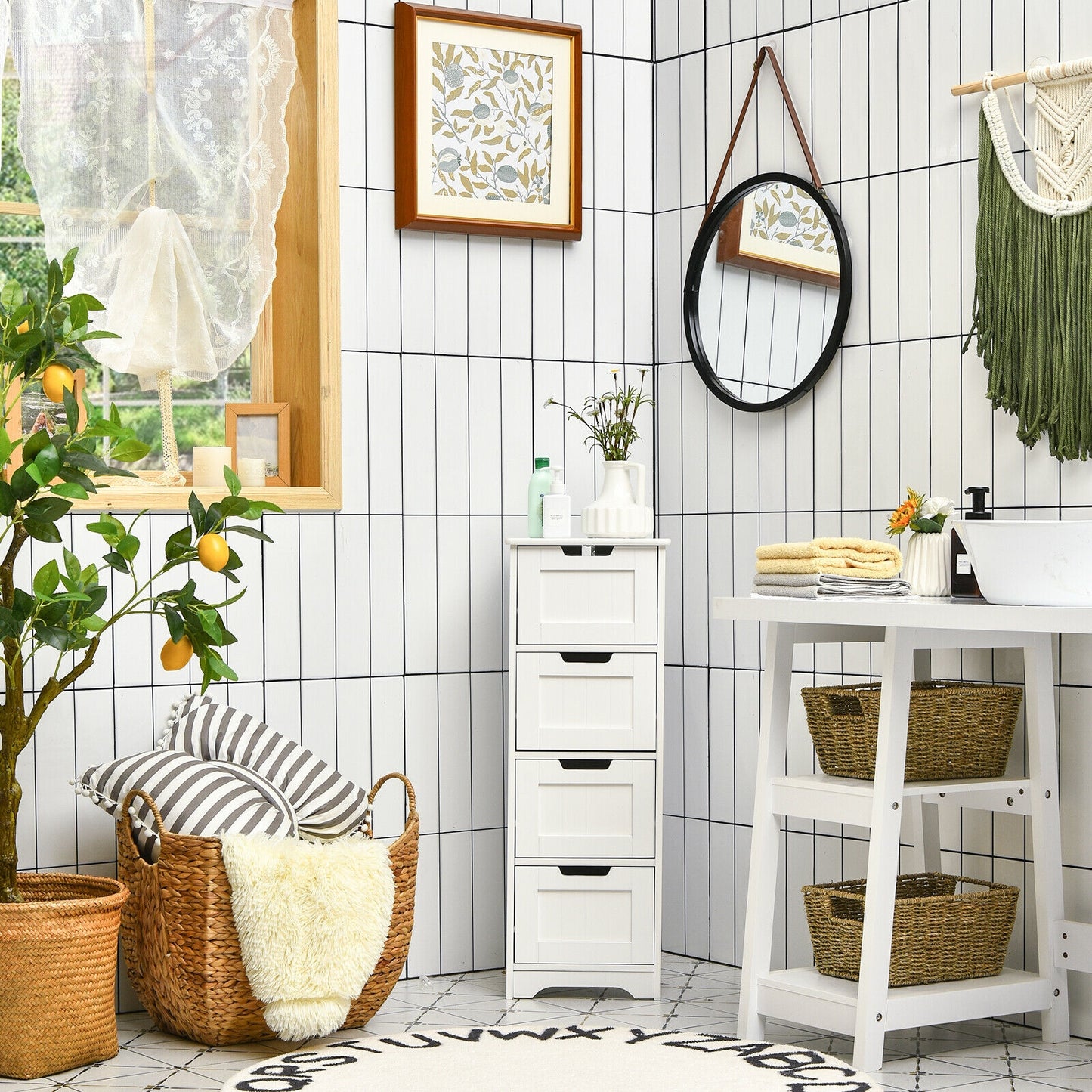 Compact 4 Drawer Freestanding Storage Cabinet with Versatile Organizer