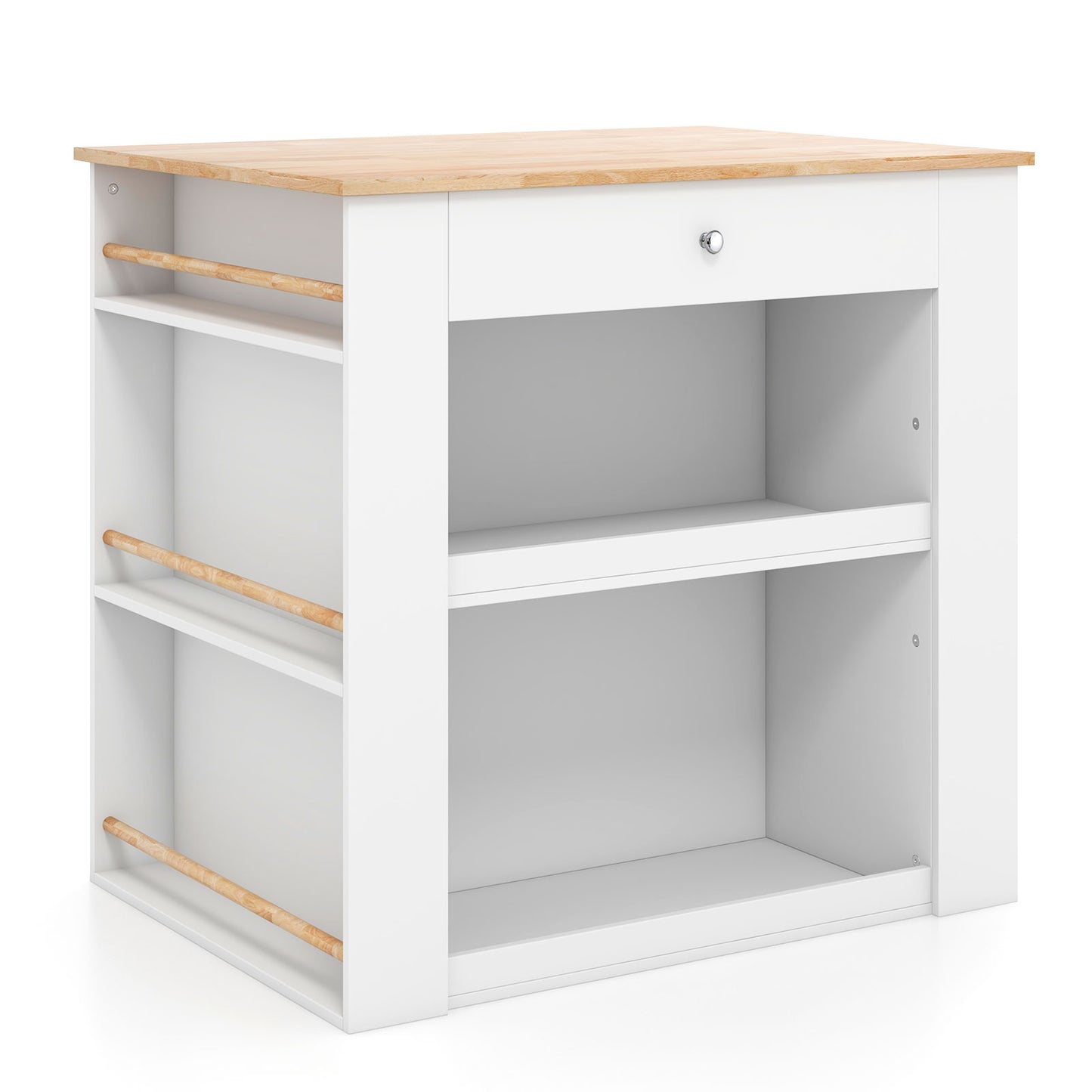 Kitchen Island with Spacious Storage Drawers, Cabinets, and Spice Racks
