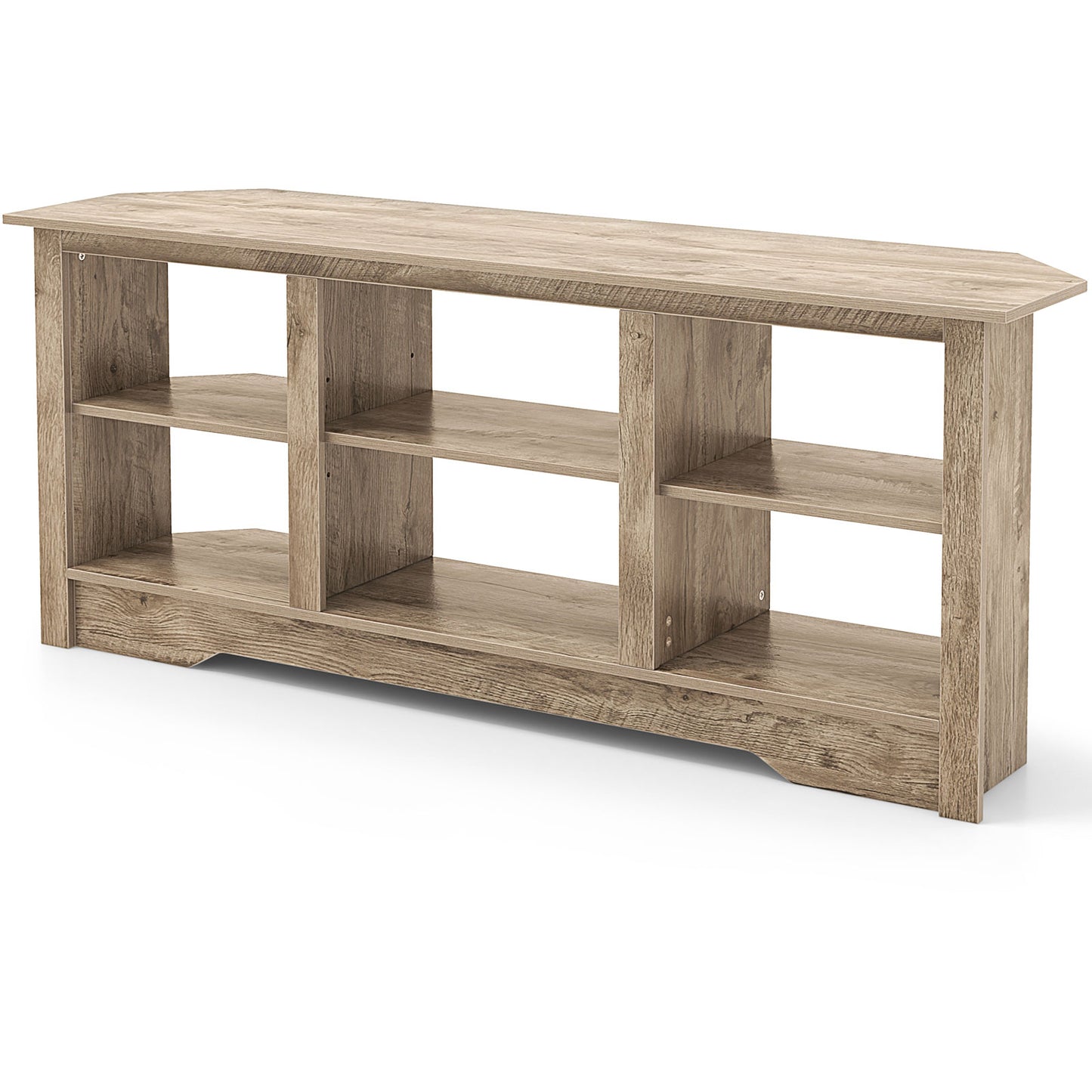 58 Inch TV Console with Adjustable Shelf and 6 Storage Compartments for TVs up to 65 Inches - Grey