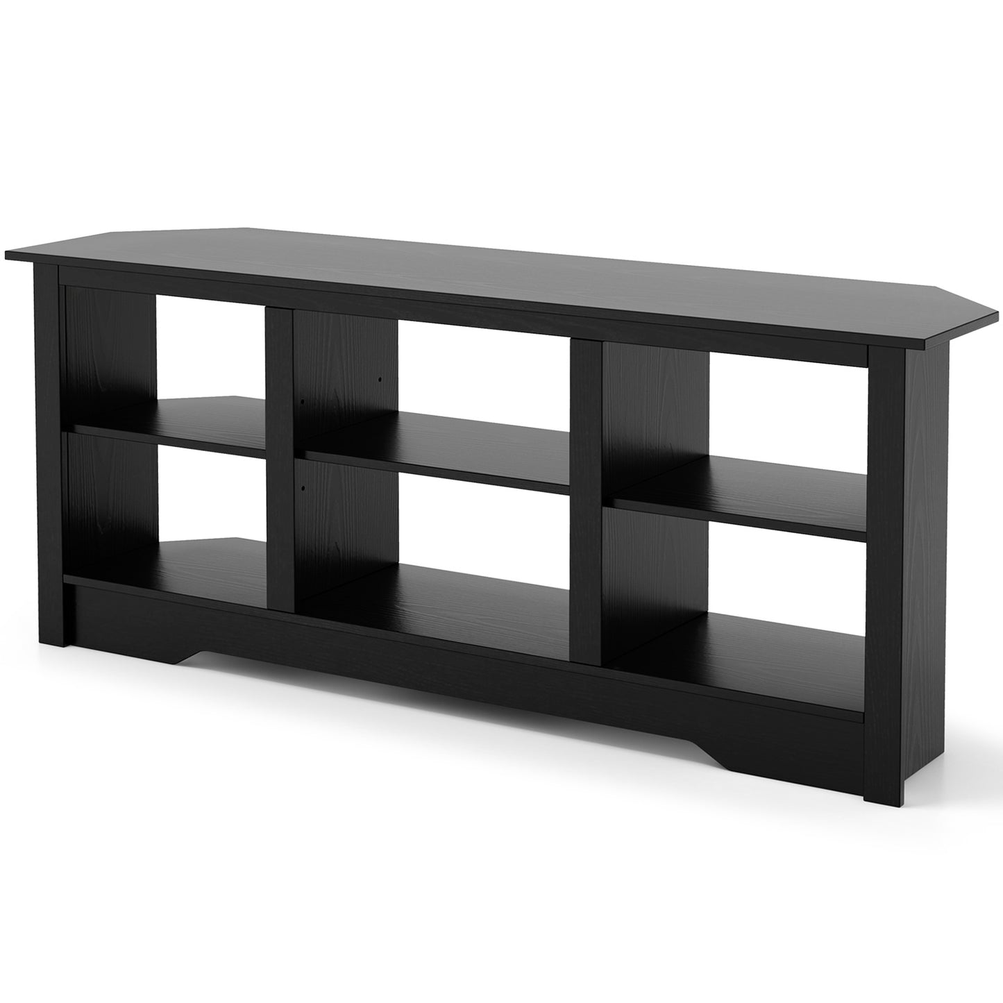 58 Inch TV Console with Adjustable Shelf and 6 Storage Compartments for TVs up to 65 Inches - Black