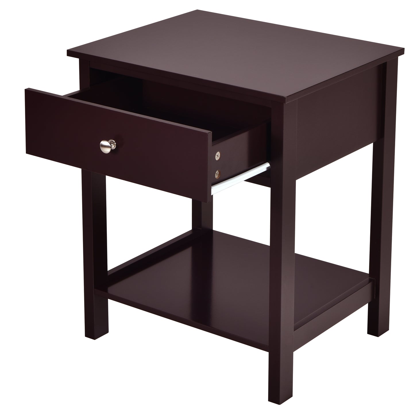 Wooden Nightstand with Drawer and Storage Shelf for Bedroom & Living Room - Brown