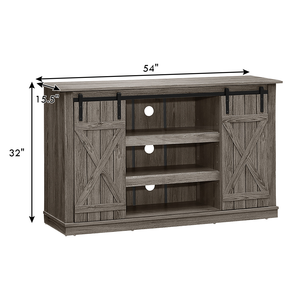 Sliding Barn Door TV Stand with Adjustable Shelves and Storage for TVs up to 60 Inches - Grey