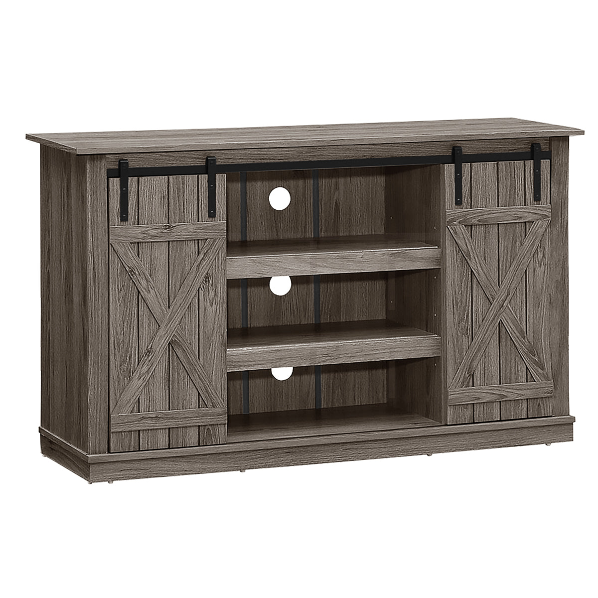 Sliding Barn Door TV Stand with Adjustable Shelves and Storage for TVs up to 60 Inches - Grey