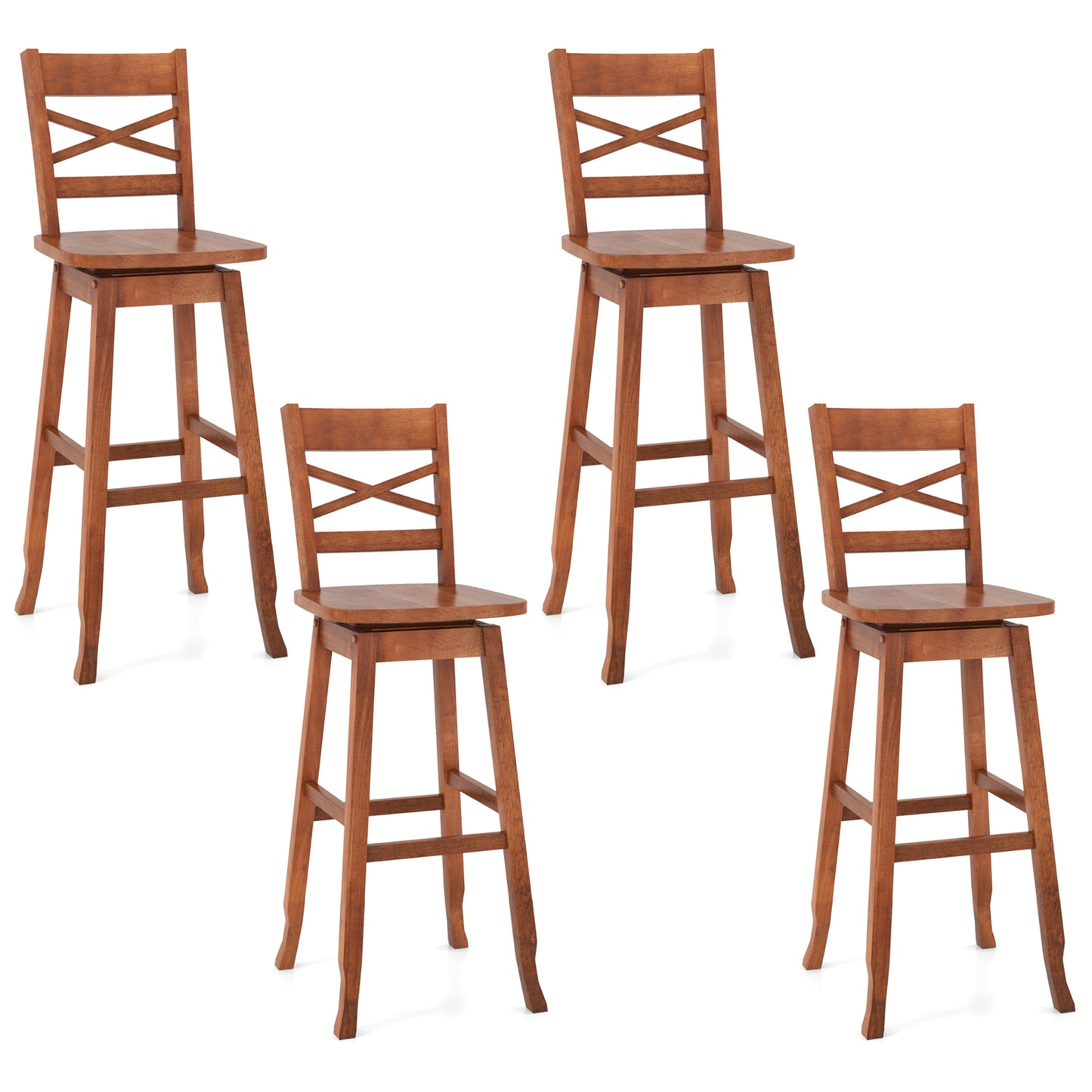 Swivel Counter Height Bar Stools with Curved Backrest and Wooden Frame in Walnut, 30 Inch Set of 2