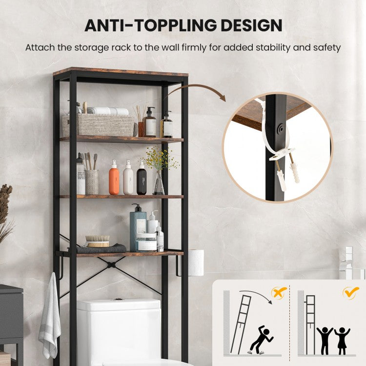 4 Tier Over-the-Toilet Storage Rack with Adjustable Feet & Durable Metal Frame