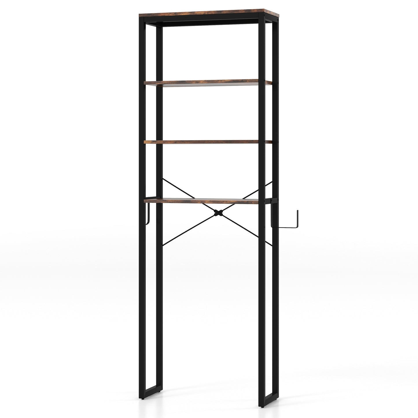 4 Tier Over-the-Toilet Storage Rack with Adjustable Feet & Durable Metal Frame