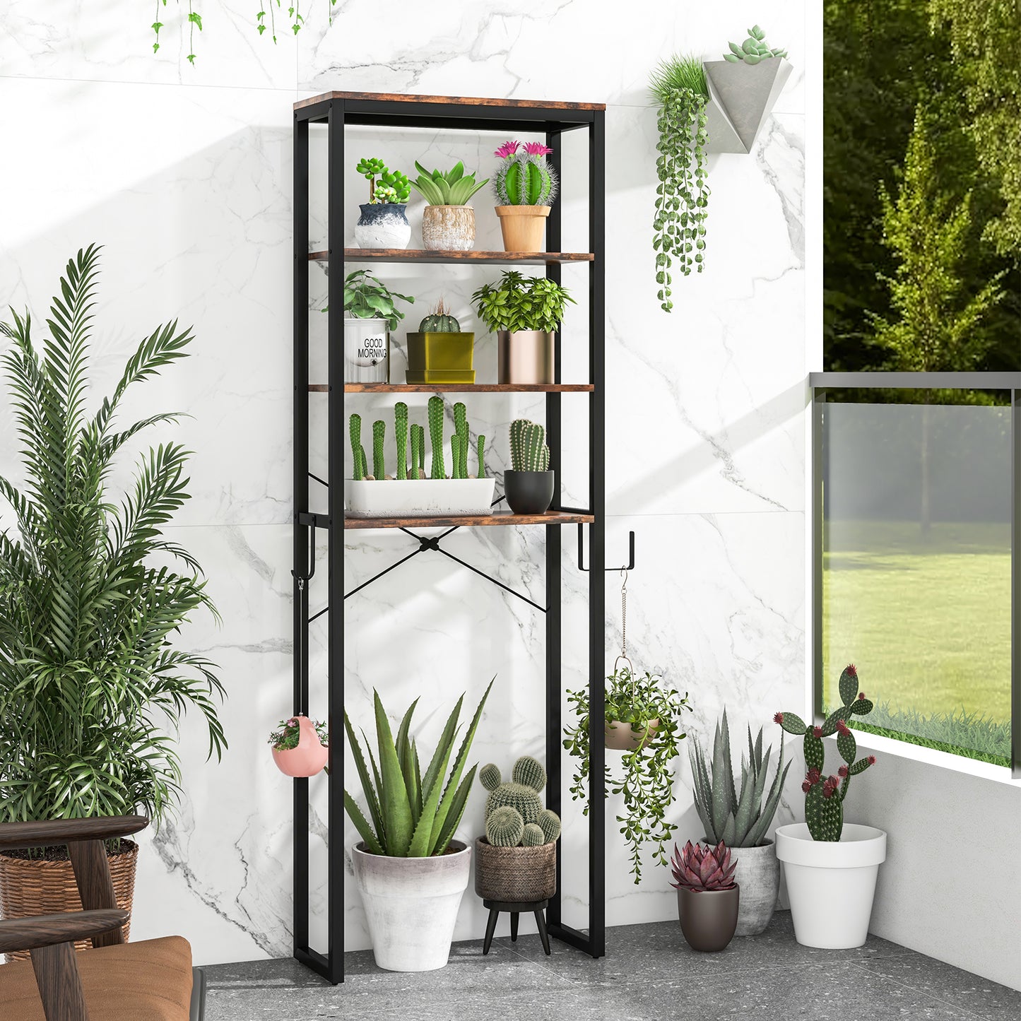 4 Tier Over-the-Toilet Storage Rack with Adjustable Feet & Durable Metal Frame