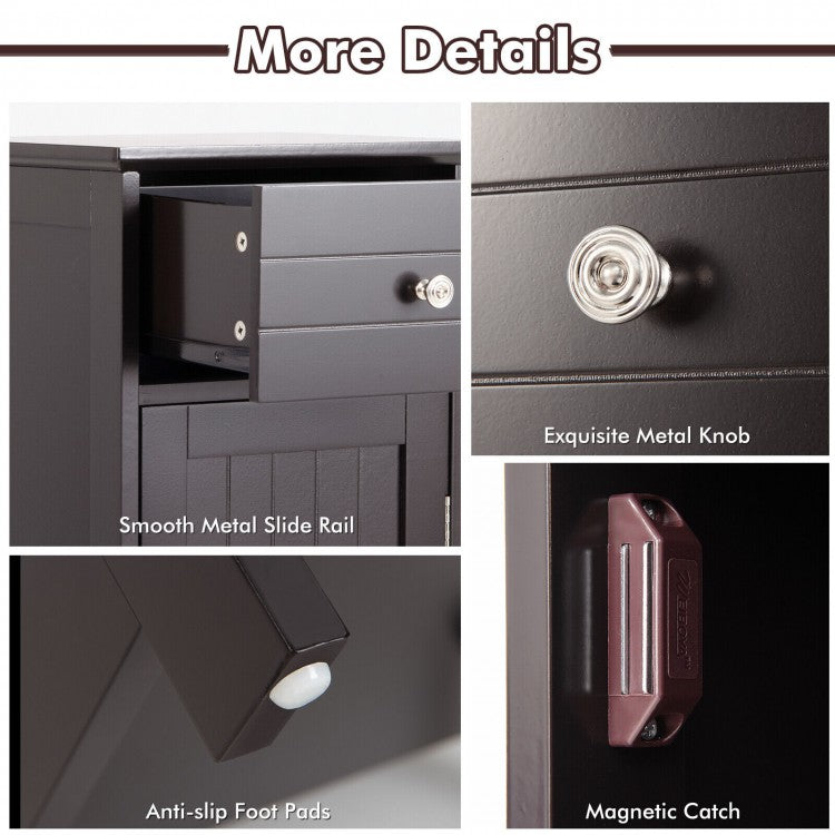 Compact Wooden Bathroom Storage Cabinet with Adjustable Shelf & Drawer
