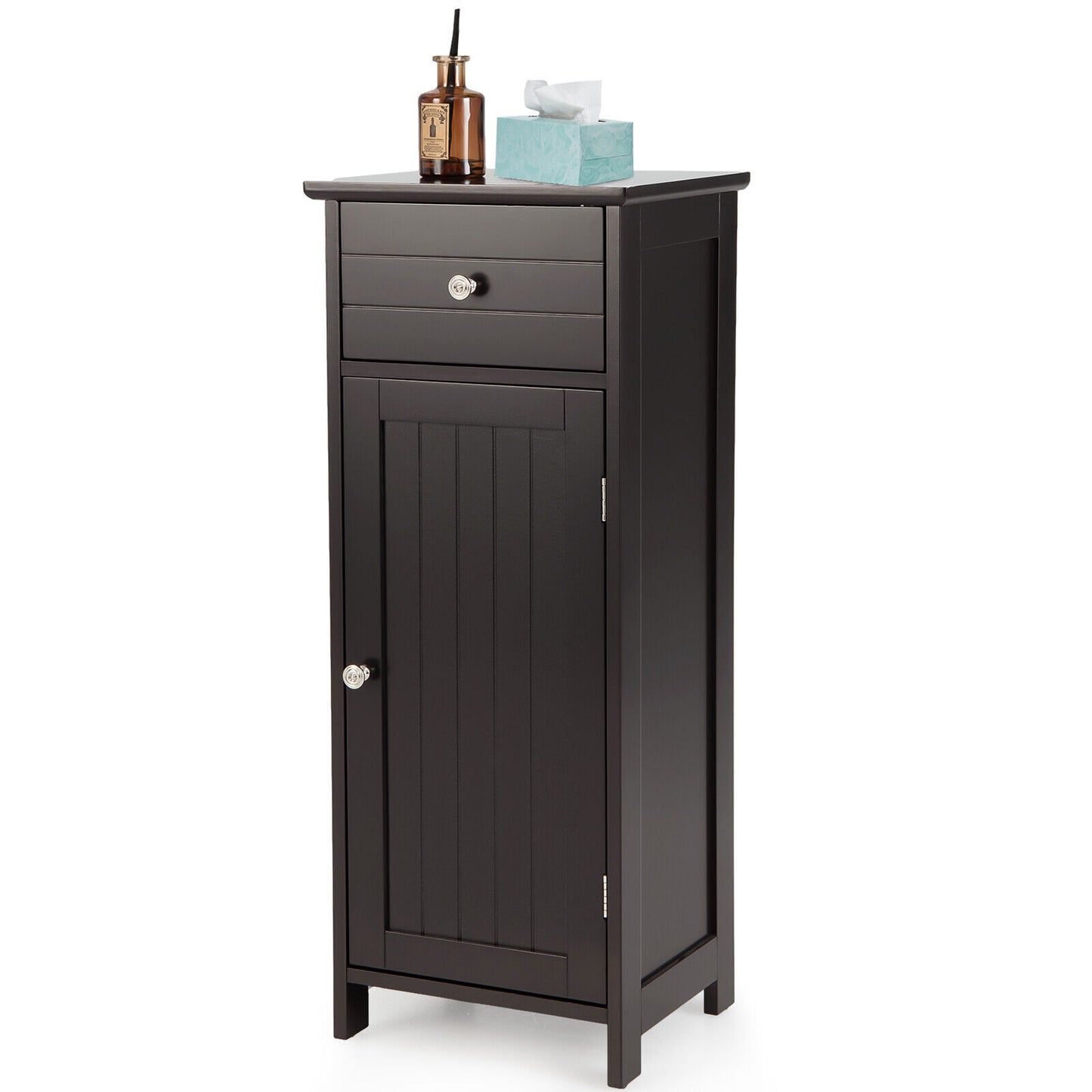 Compact Wooden Bathroom Storage Cabinet with Adjustable Shelf & Drawer