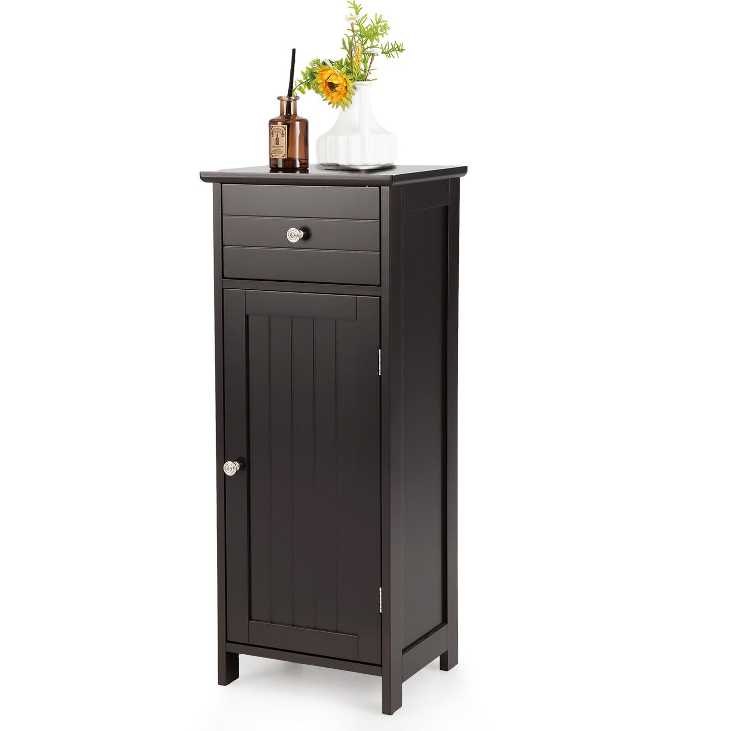 Compact Wooden Bathroom Storage Cabinet with Adjustable Shelf & Drawer