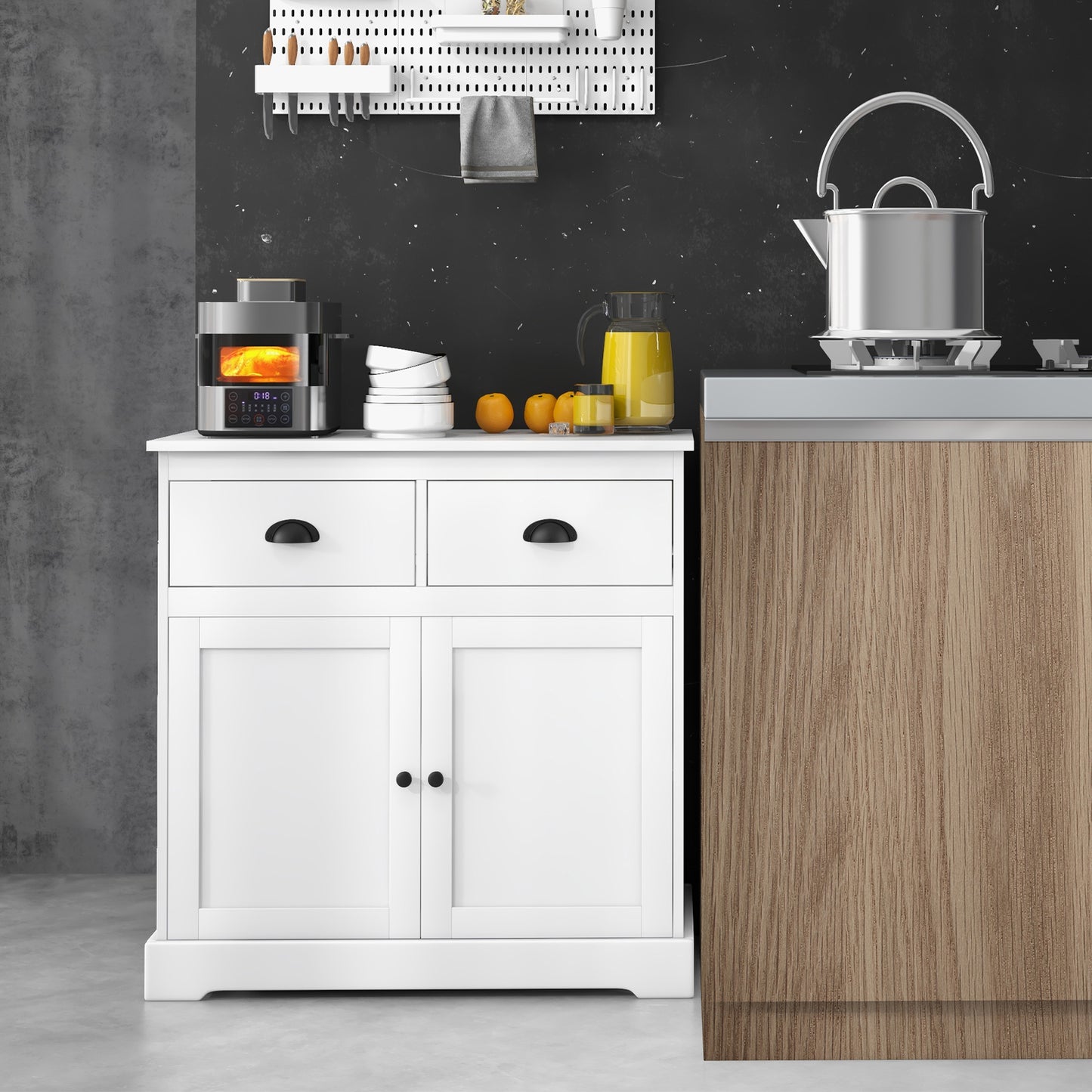 Buffet Sideboard Cabinet with Double Doors Storage Drawers and Adjustable Shelf for Home Organization