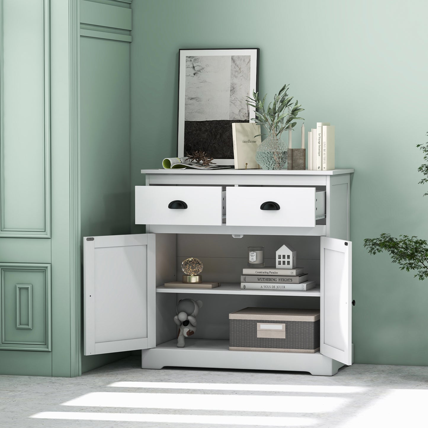 Buffet Sideboard Cabinet with Double Doors Storage Drawers and Adjustable Shelf for Home Organization