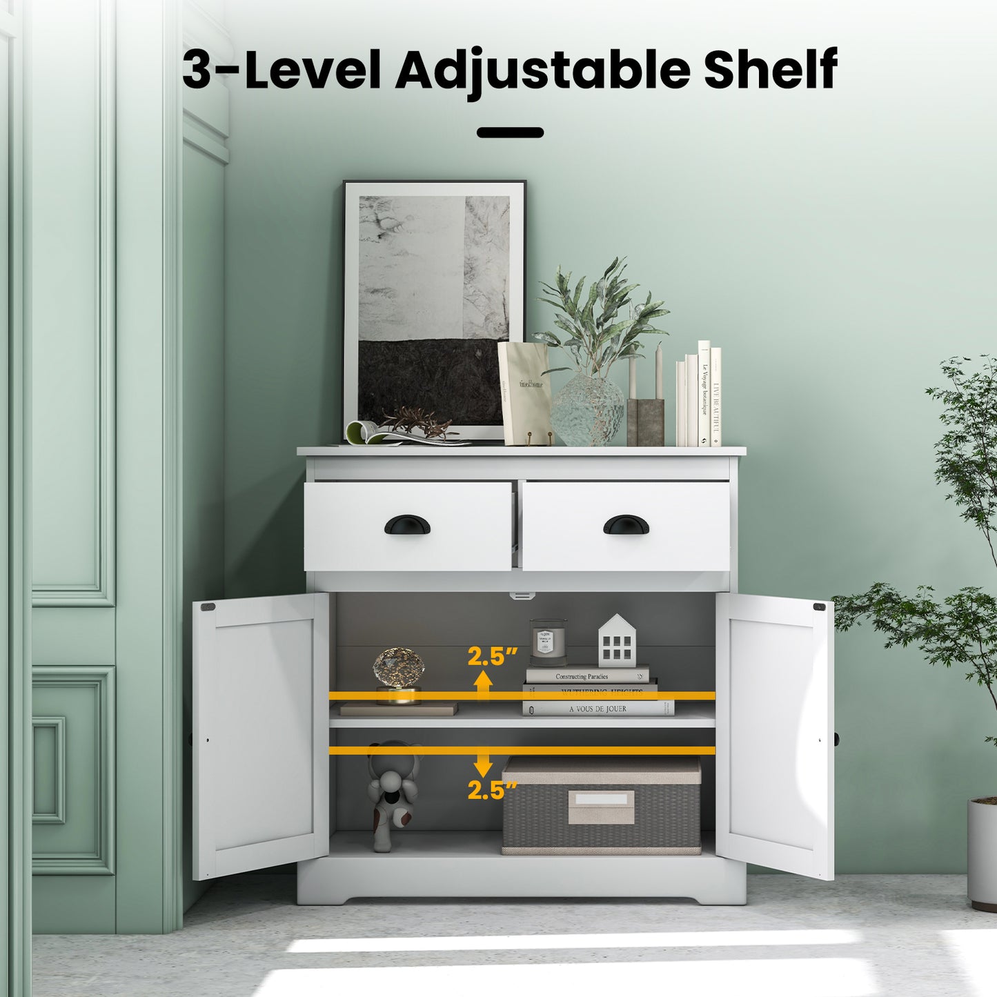Buffet Sideboard Cabinet with Double Doors Storage Drawers and Adjustable Shelf for Home Organization
