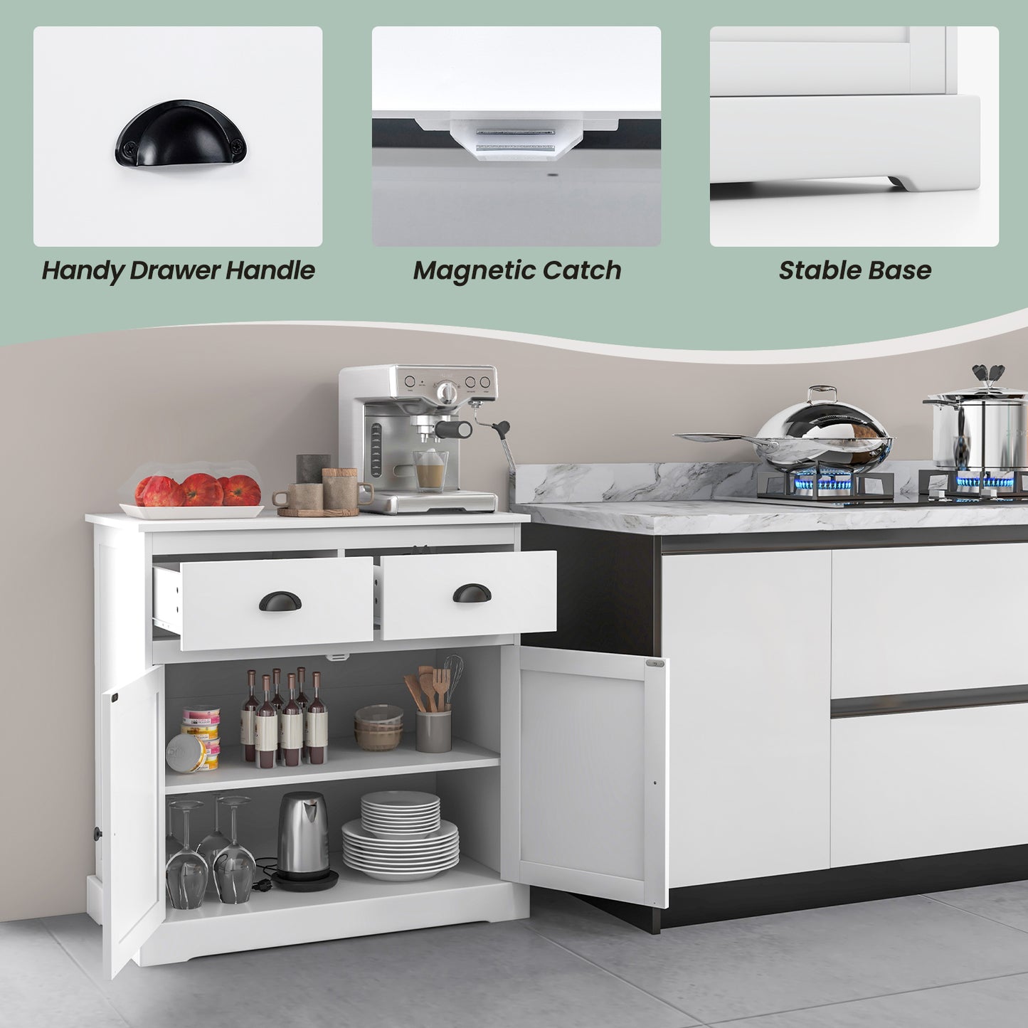 Buffet Sideboard Cabinet with Double Doors Storage Drawers and Adjustable Shelf for Home Organization