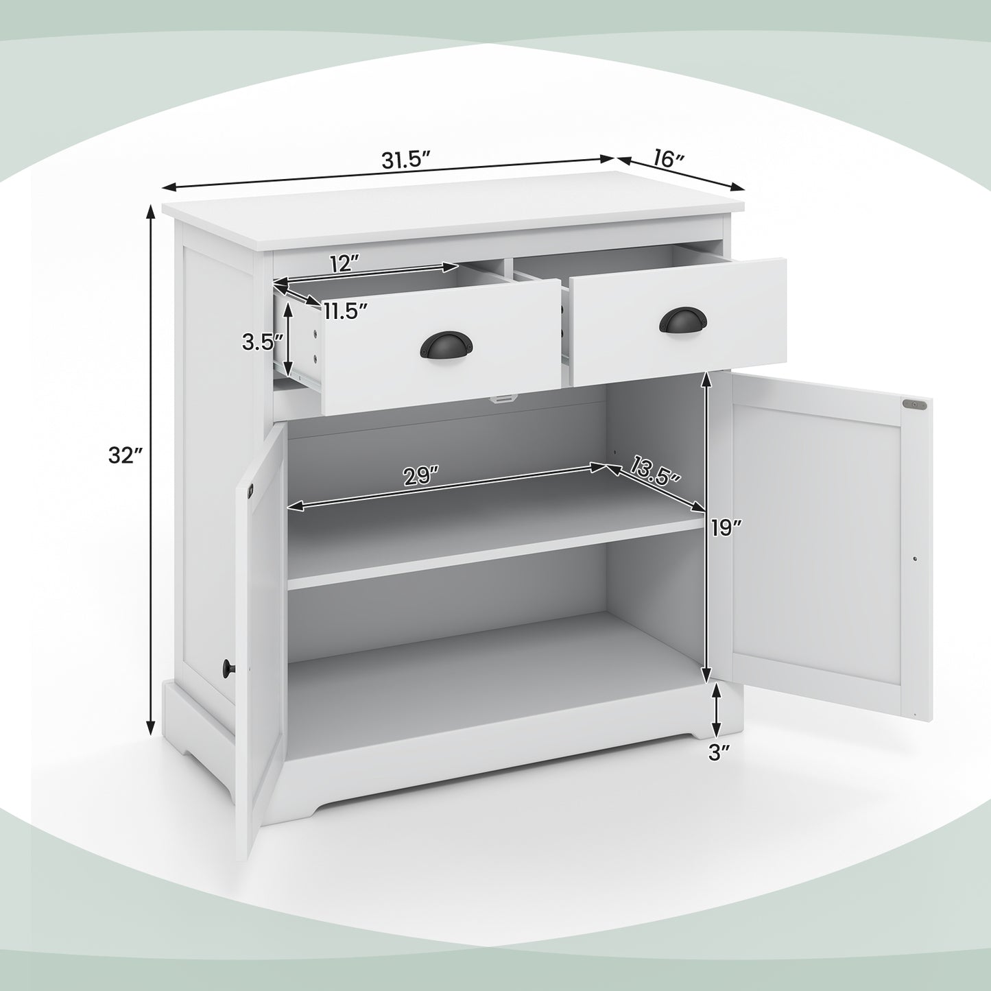 Buffet Sideboard Cabinet with Double Doors Storage Drawers and Adjustable Shelf for Home Organization