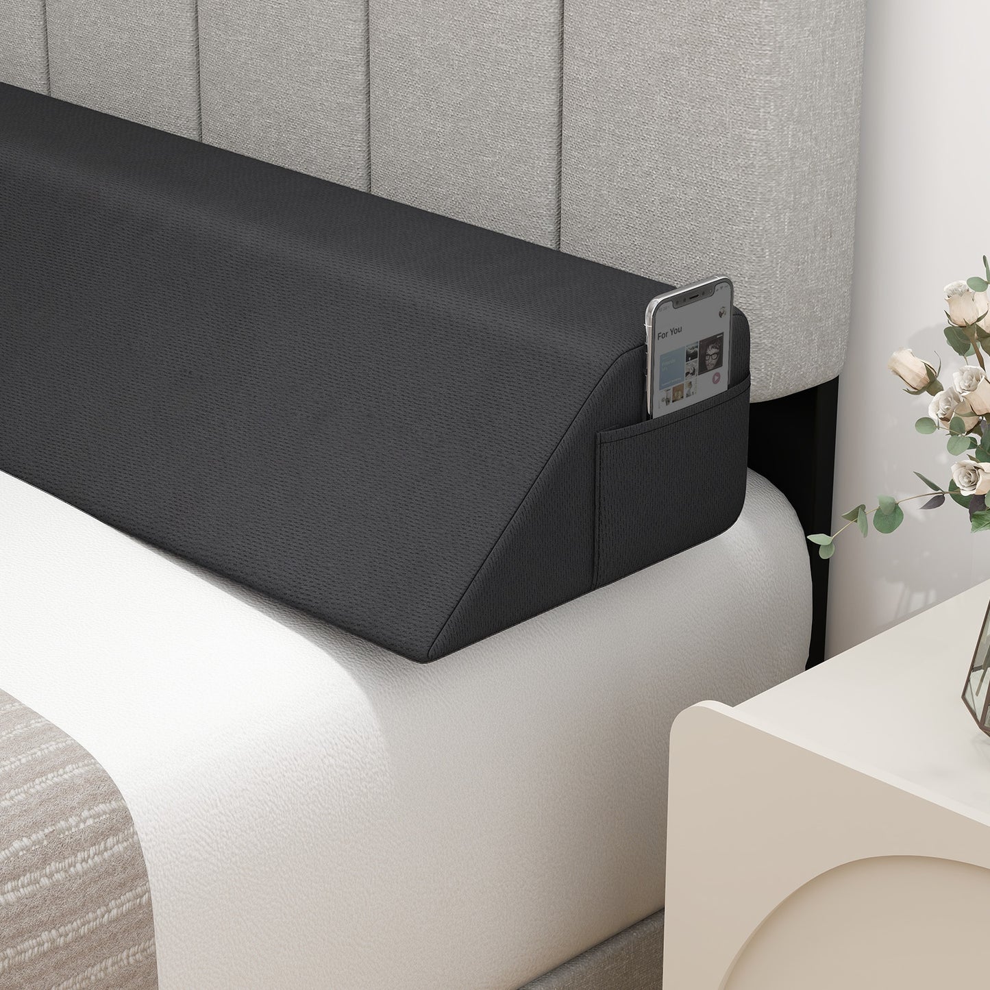 Multi-Purpose Bed Wedge Pillow with Convenient Storage Pocket