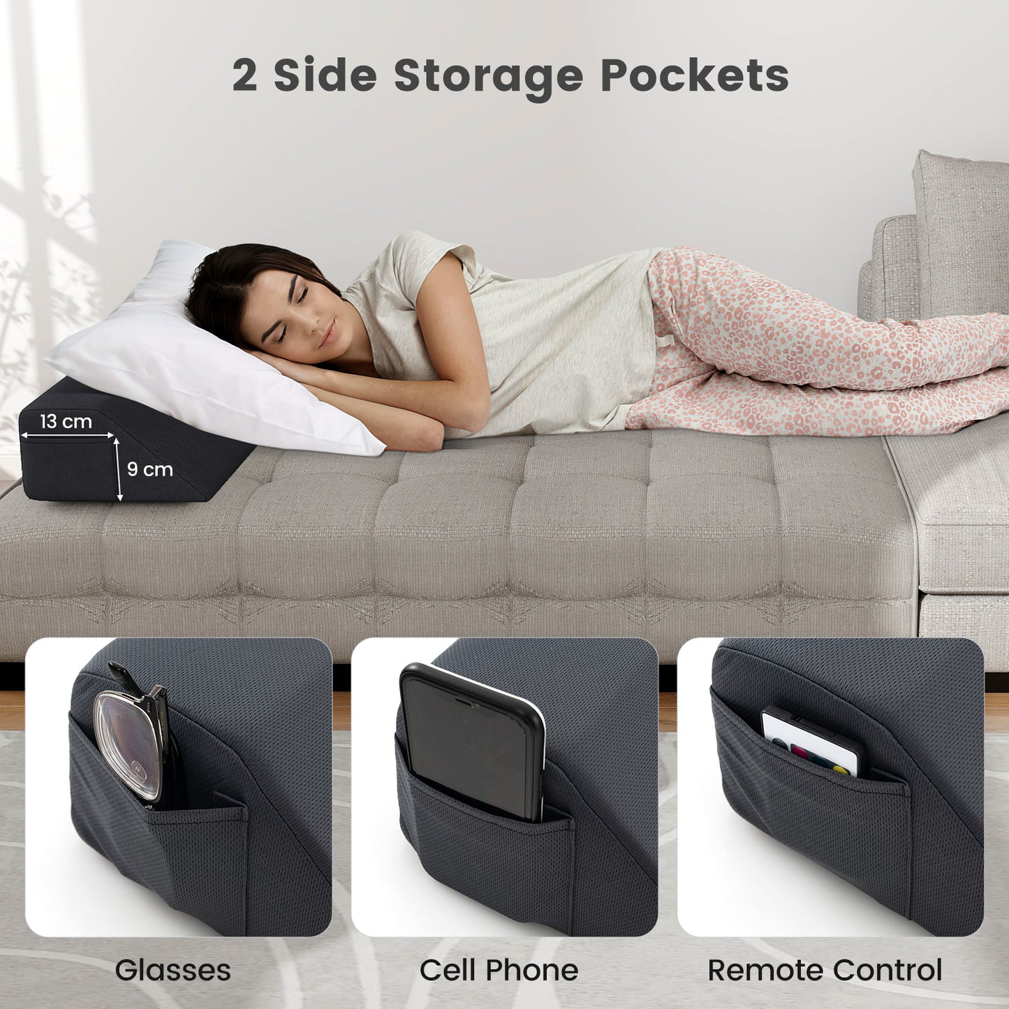 Multi-Purpose Bed Wedge Pillow with Convenient Storage Pocket