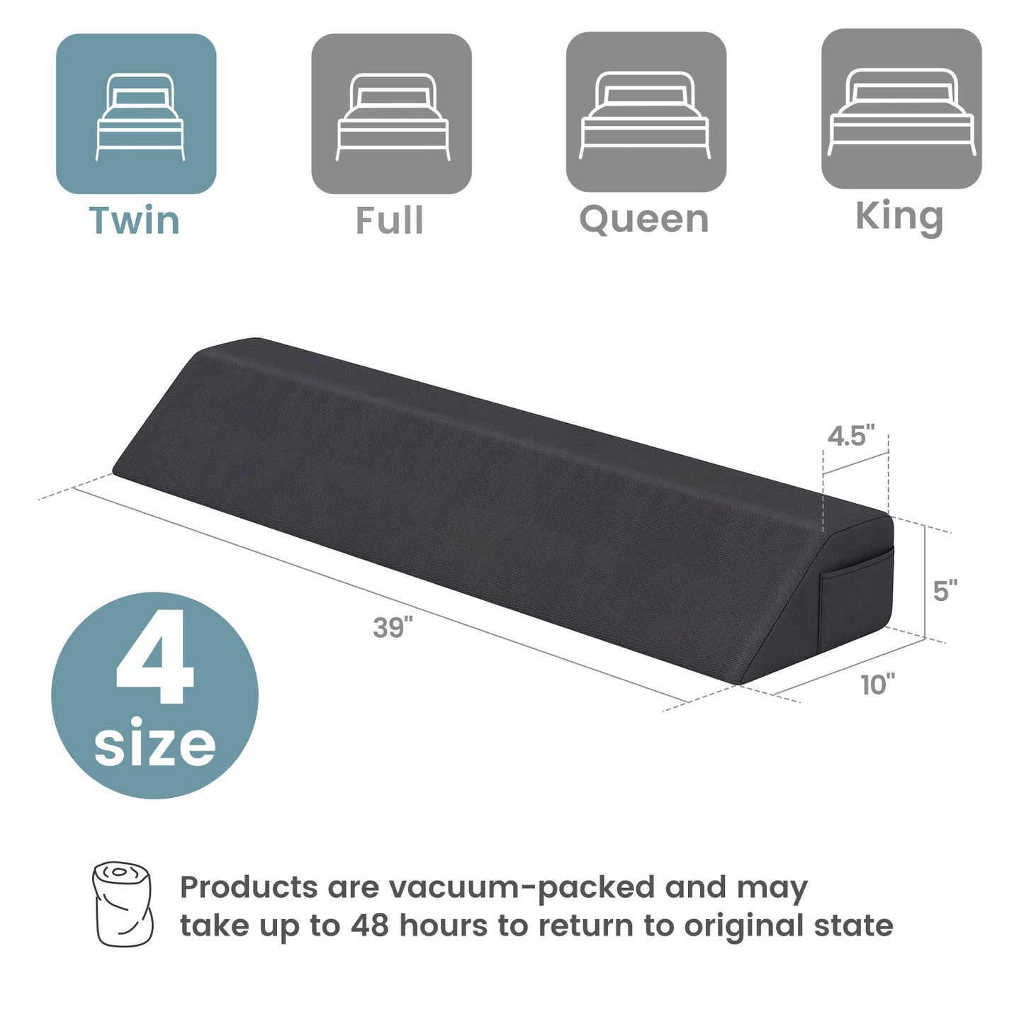 Multi-Purpose Bed Wedge Pillow with Convenient Storage Pocket
