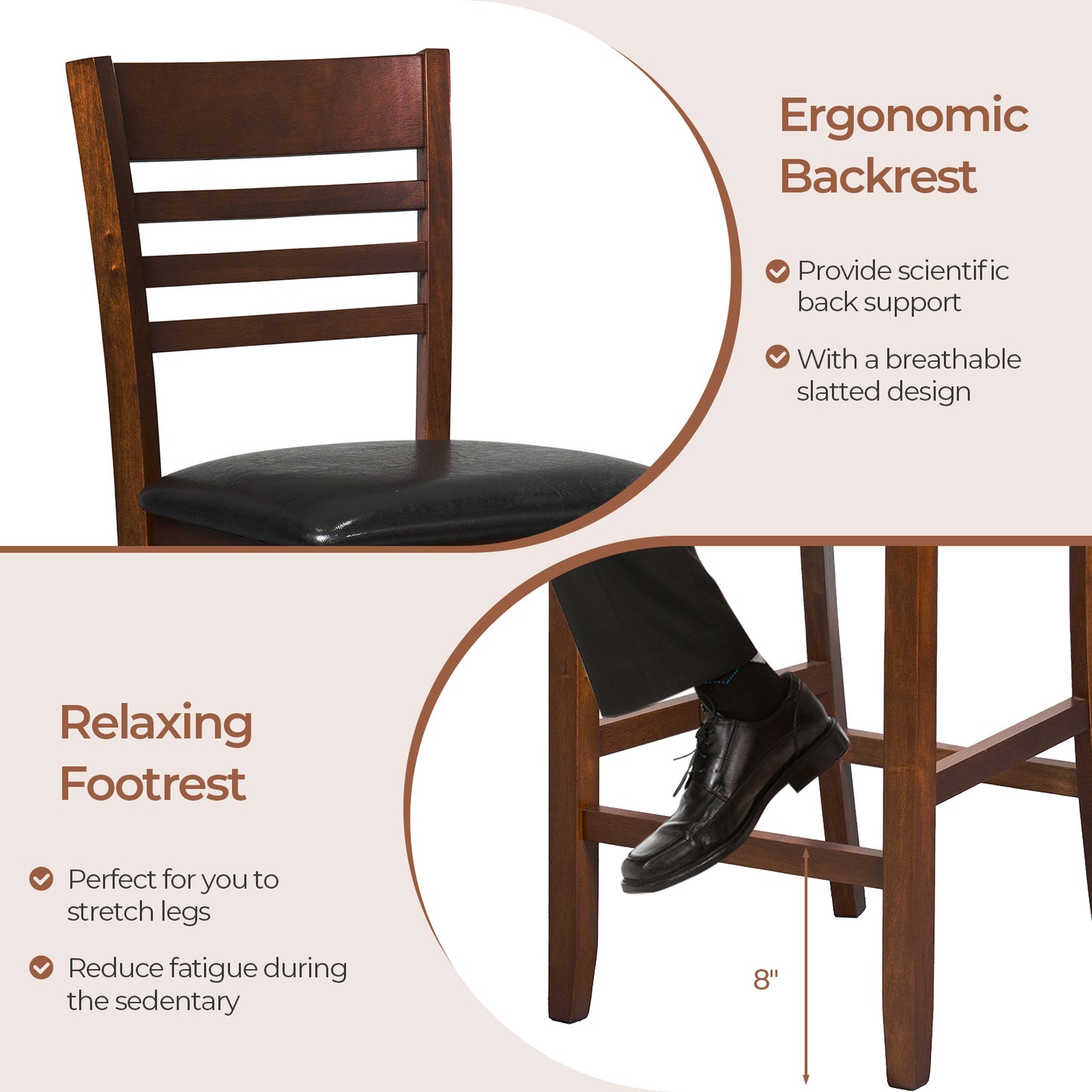 Counter Height Bar Stools Set of 2 with Backrest and Footrest for Kitchen Island or Dining Area