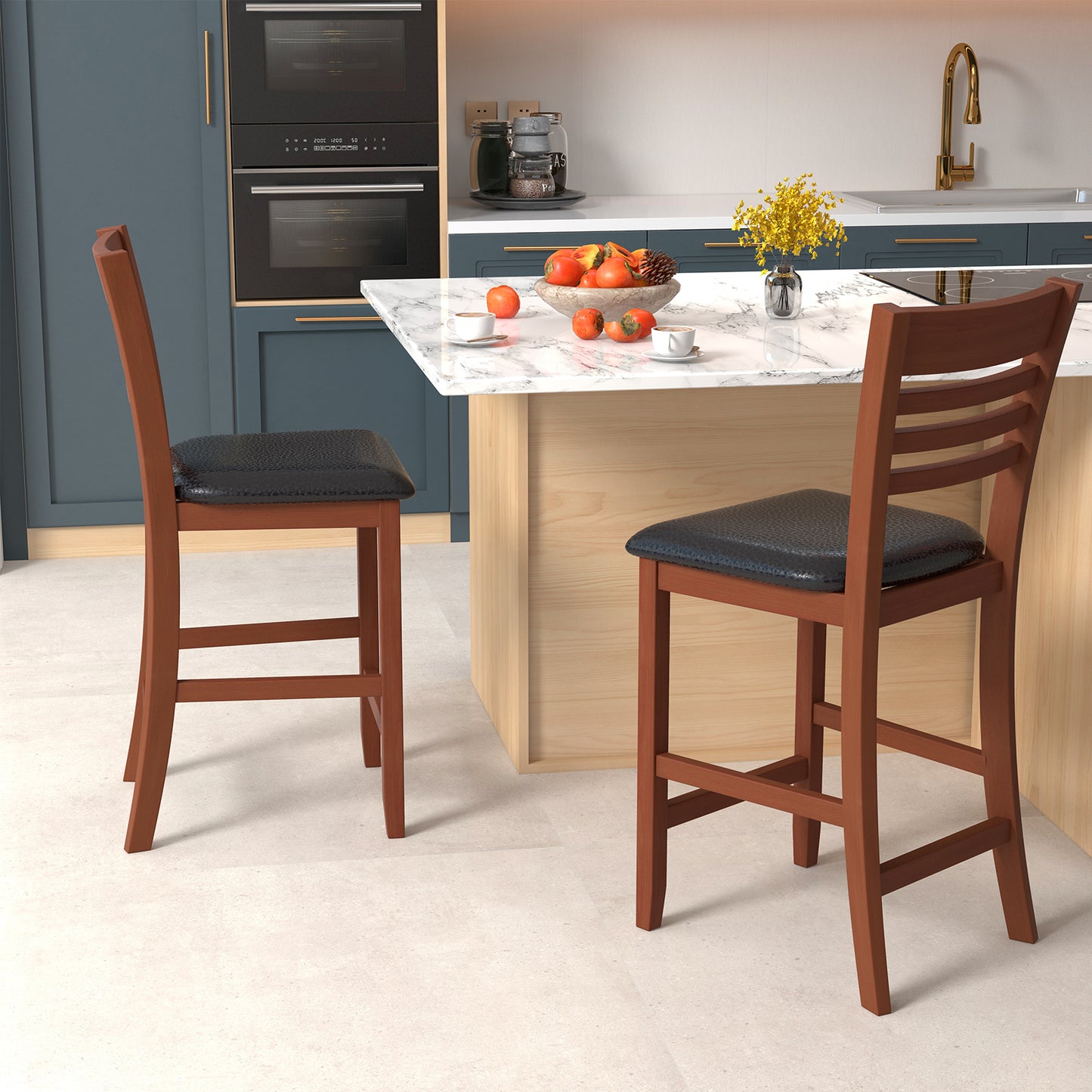 Counter Height Bar Stools Set of 2 with Backrest and Footrest for Kitchen Island or Dining Area