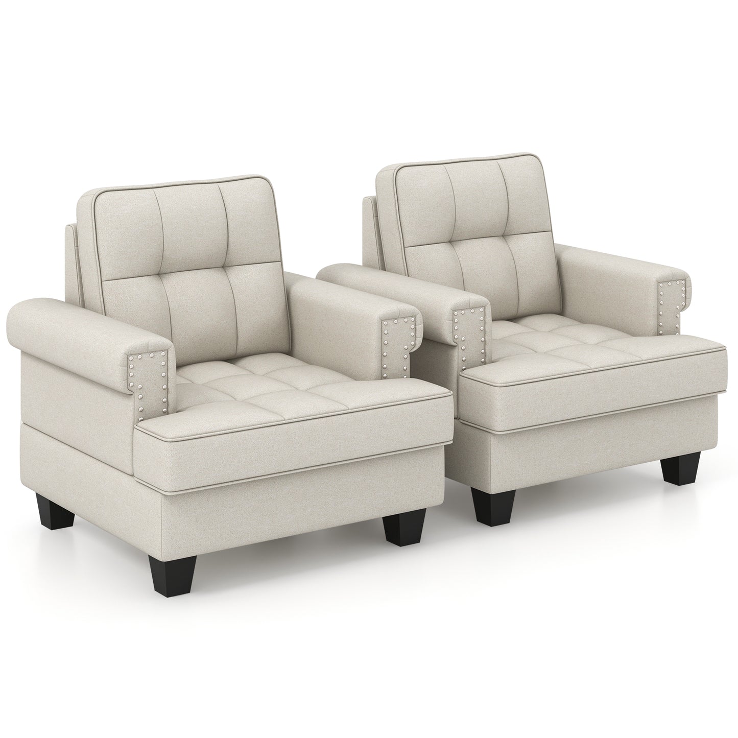 Tufted Linen Accent Chair with Plush Cushion and Mid-Century Modern Design, Beige