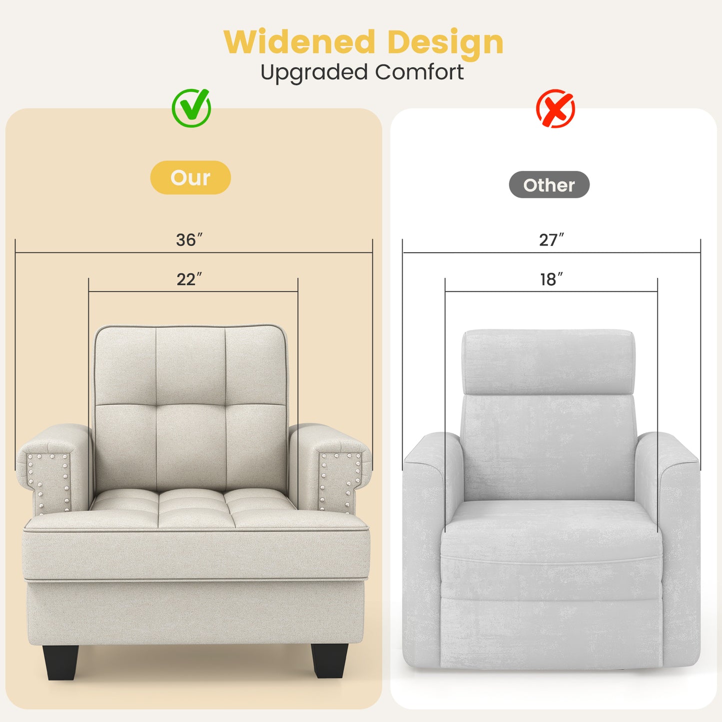 Tufted Linen Accent Chair with Plush Cushion and Mid-Century Modern Design, Beige