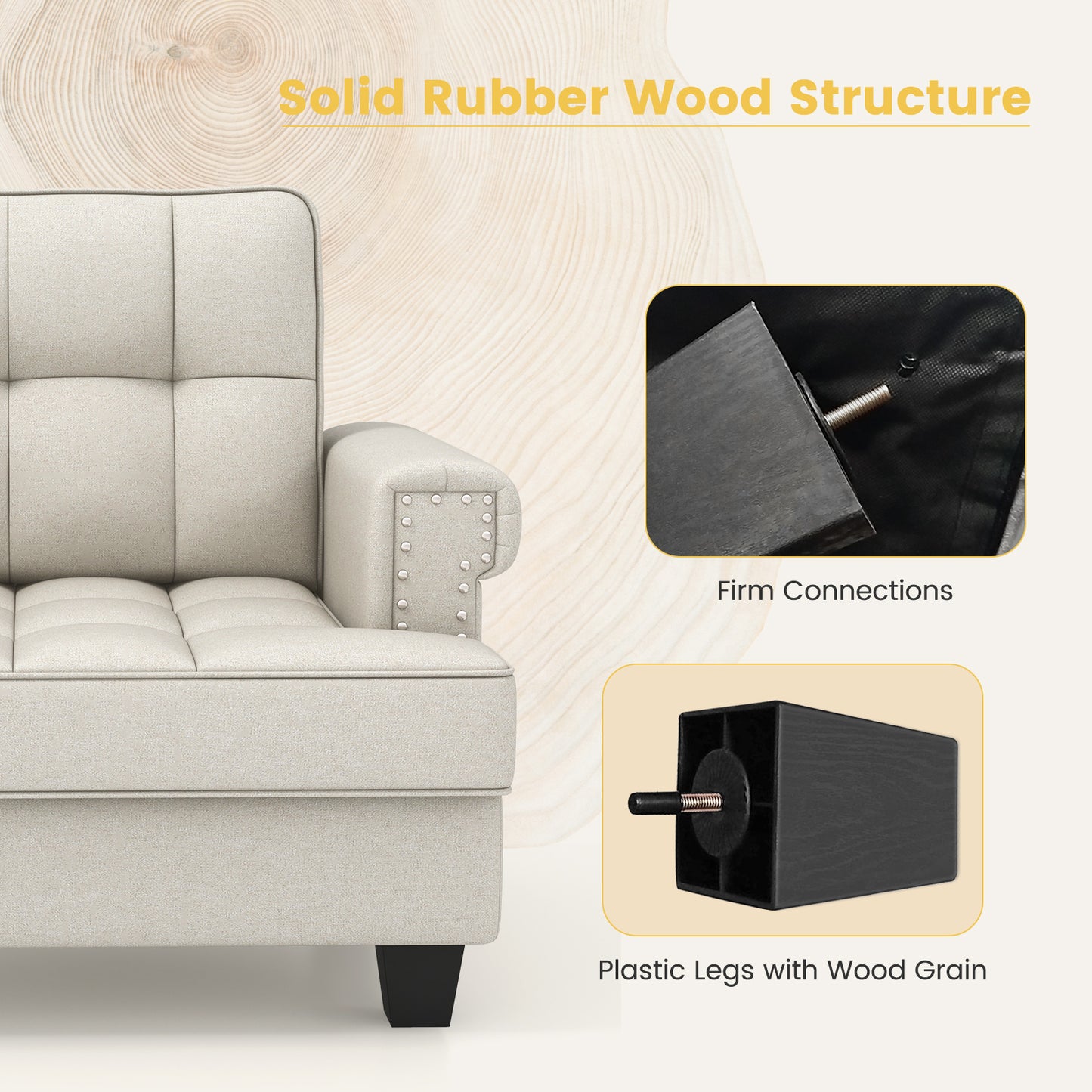 Tufted Linen Accent Chair with Plush Cushion and Mid-Century Modern Design, Beige