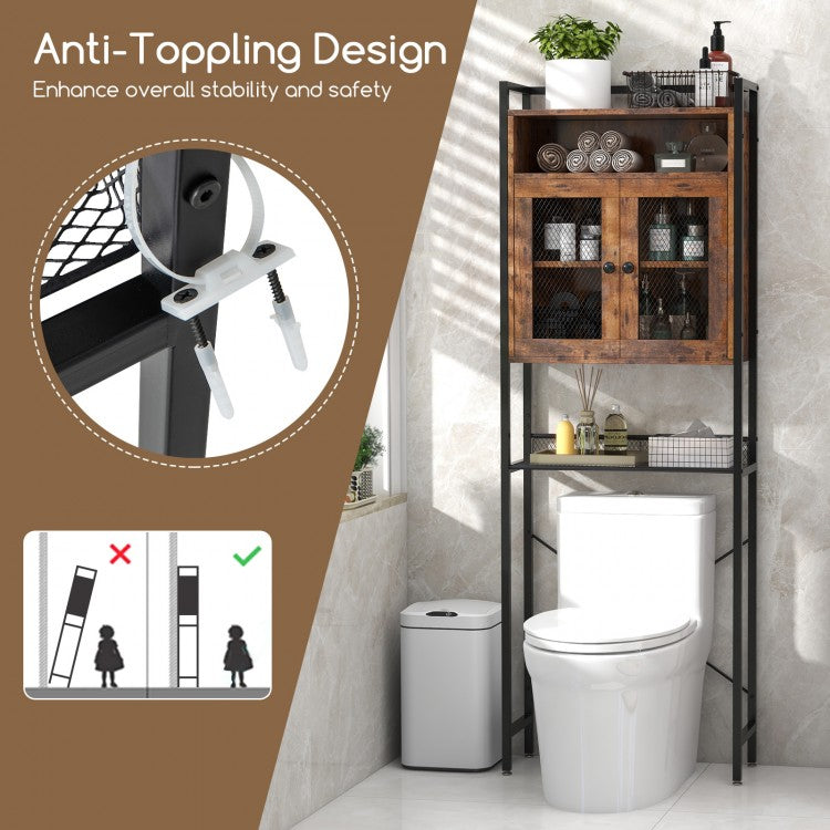 Freestanding Over-The-Toilet Storage Cabinet with Metal Frame and Adjustable Shelves