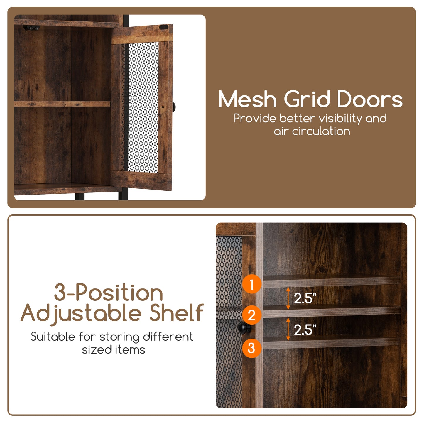 Freestanding Over-The-Toilet Storage Cabinet with Metal Frame and Adjustable Shelves