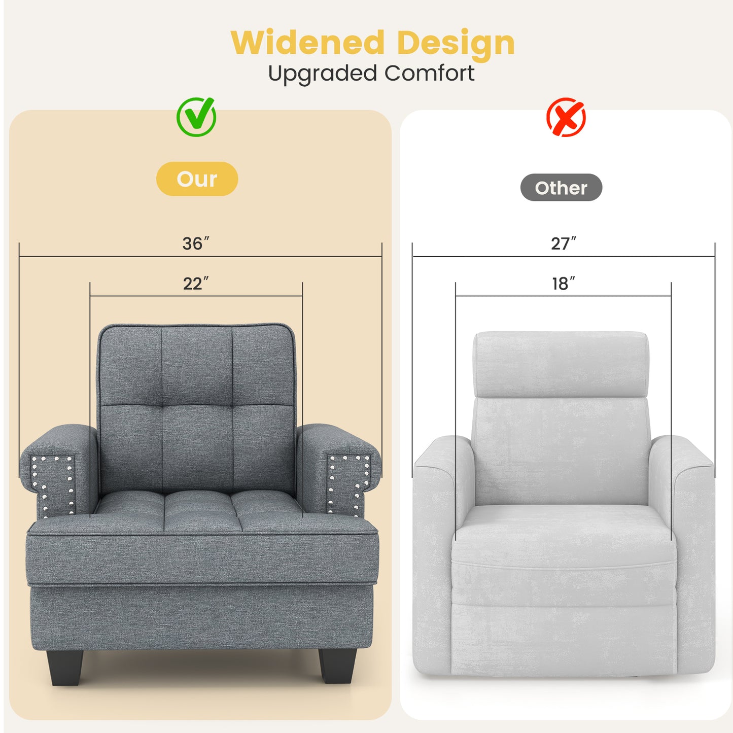 Tufted Linen Accent Chair with Plush Cushion and Mid-Century Modern Design, Grey