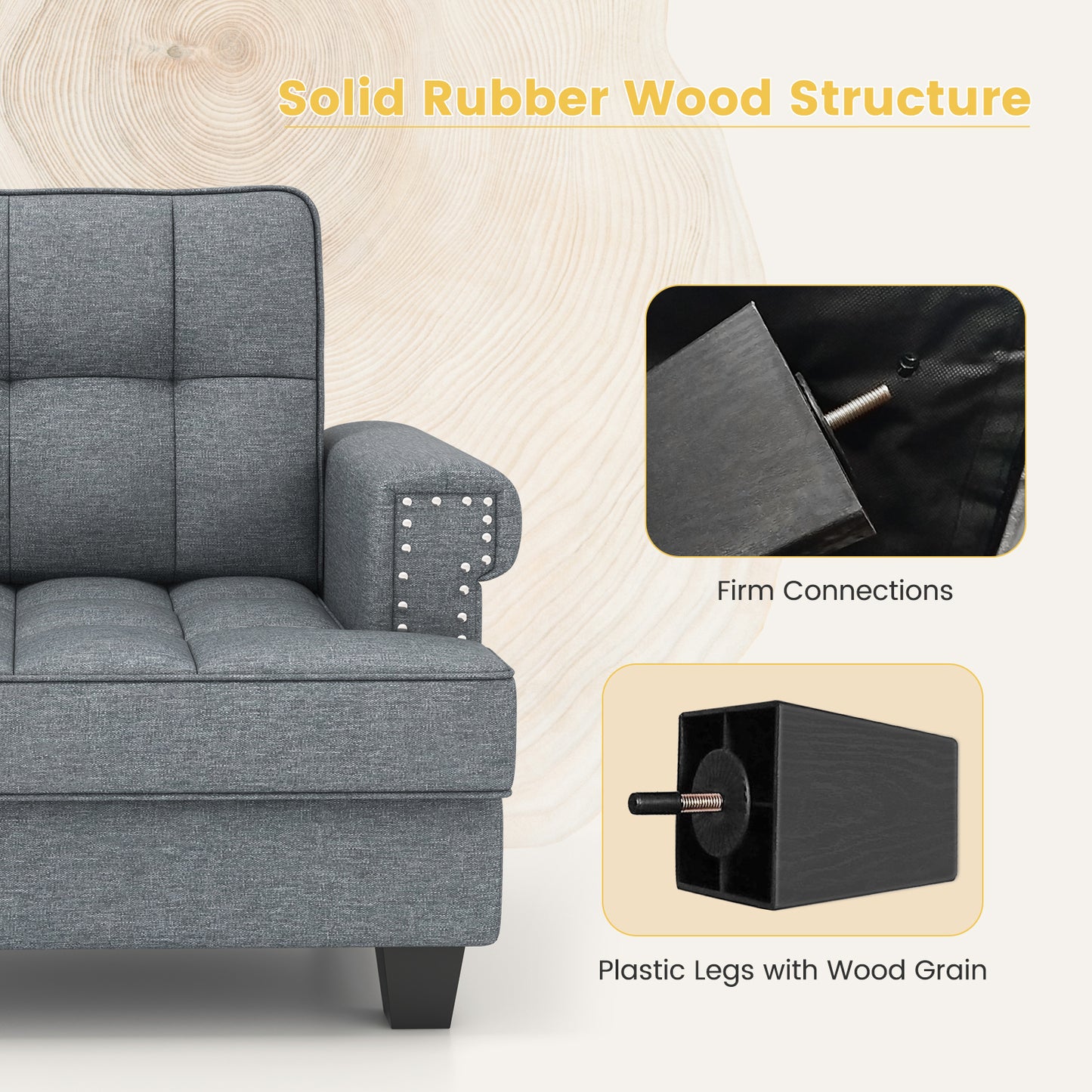 Tufted Linen Accent Chair with Plush Cushion and Mid-Century Modern Design, Grey