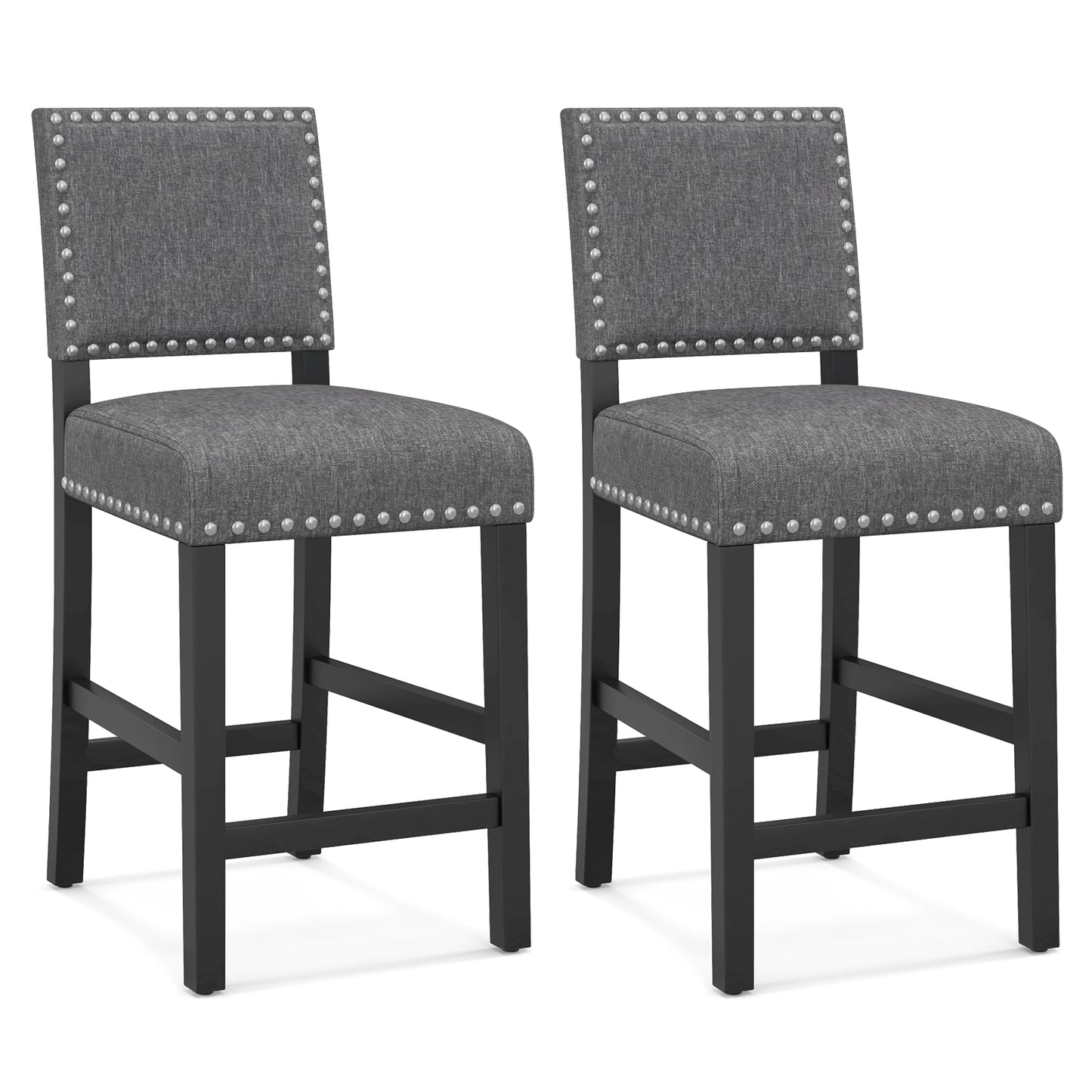 Set of 2 Counter Height Bar Stools with Solid Rubber Wood Frame - 38.5 Inch