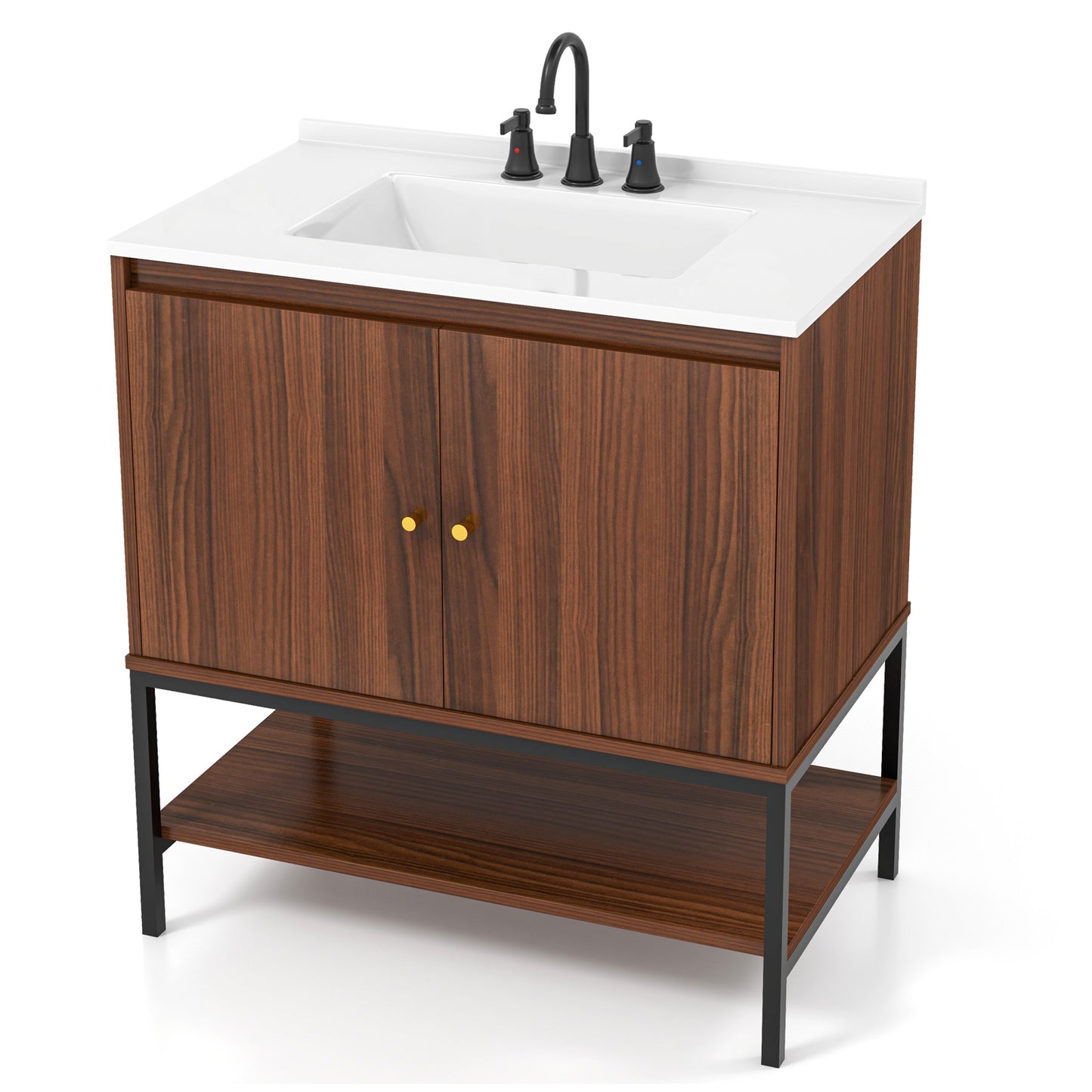 31 Inch Modern Bathroom Vanity Sink Combo with 2 Cabinet Doors & Open Storage Shelf