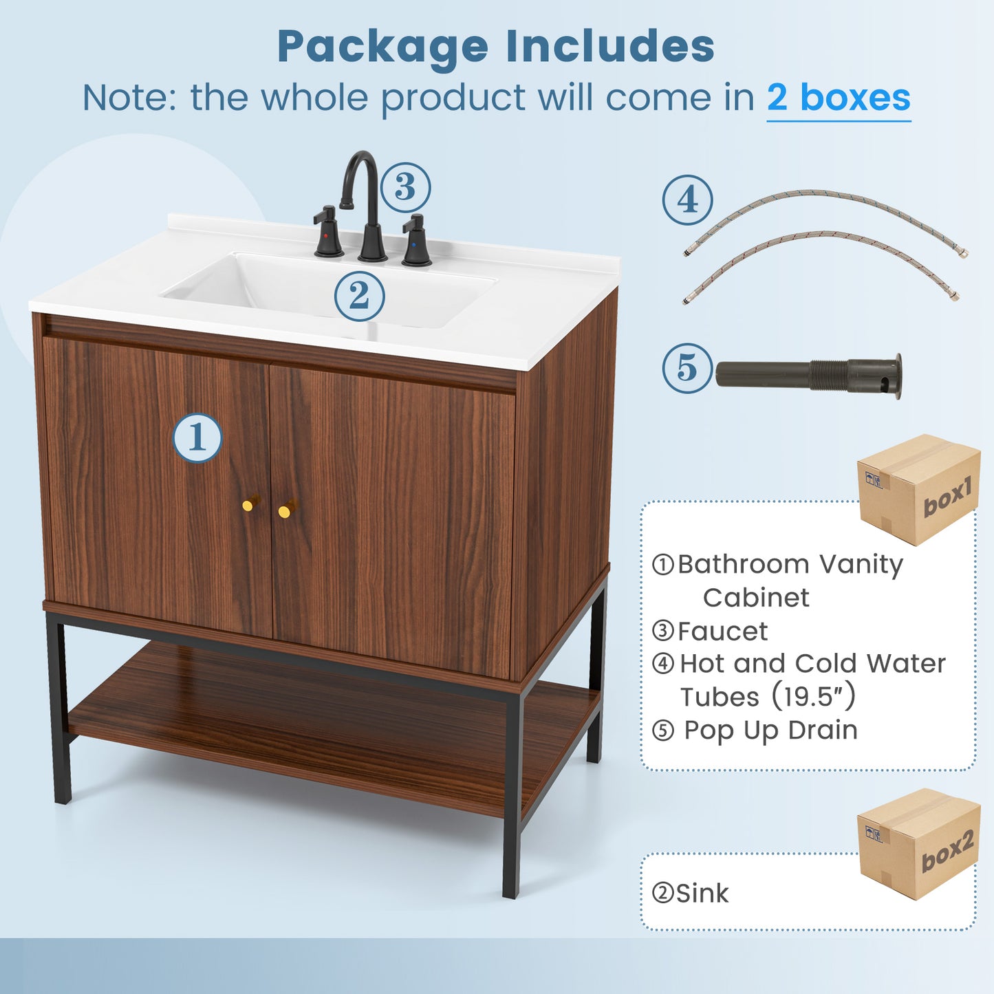31 Inch Modern Bathroom Vanity Sink Combo with 2 Cabinet Doors & Open Storage Shelf