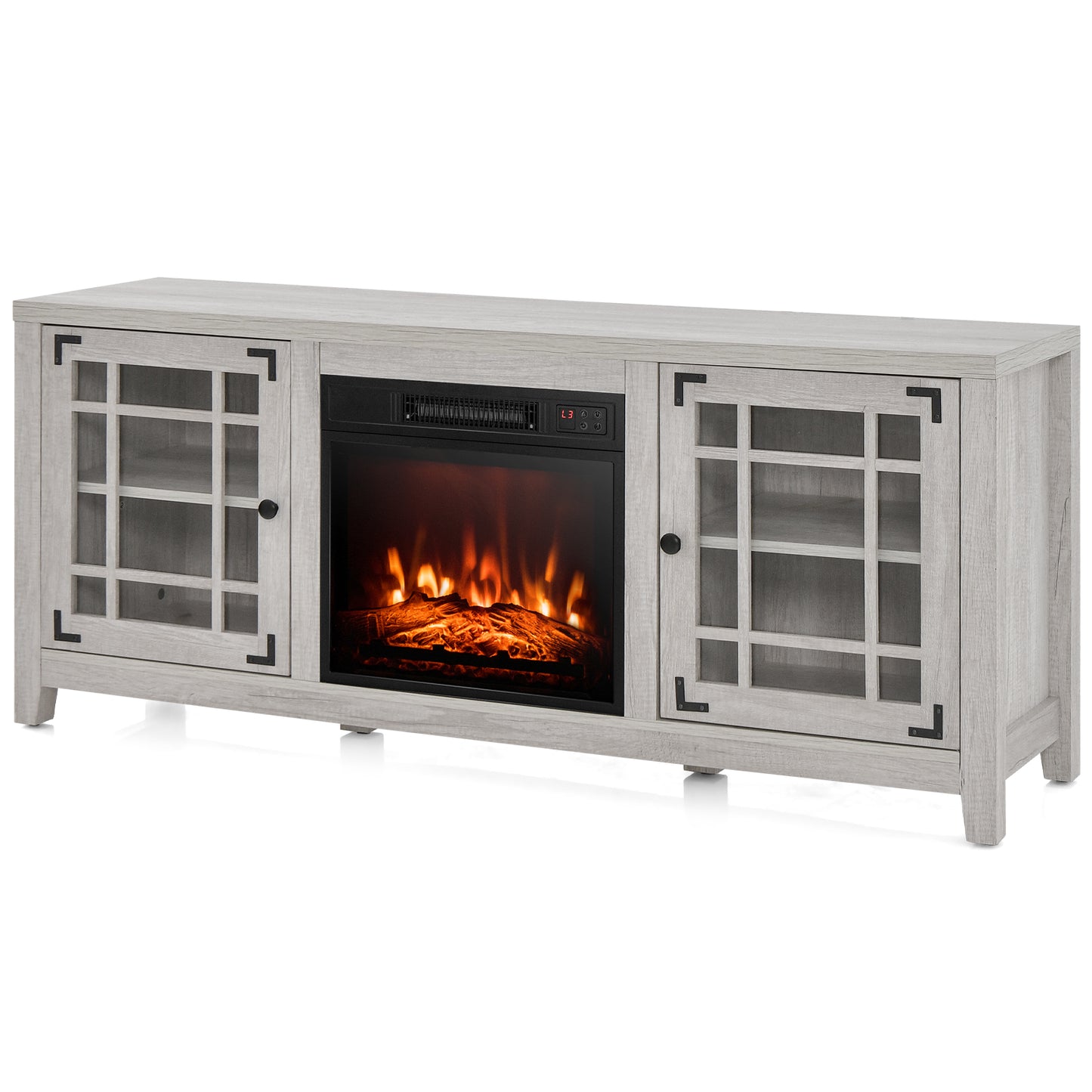 Modern 58 Inch TV Stand with Electric Fireplace and Adjustable Storage for TVs up to 65 Inches - Natural