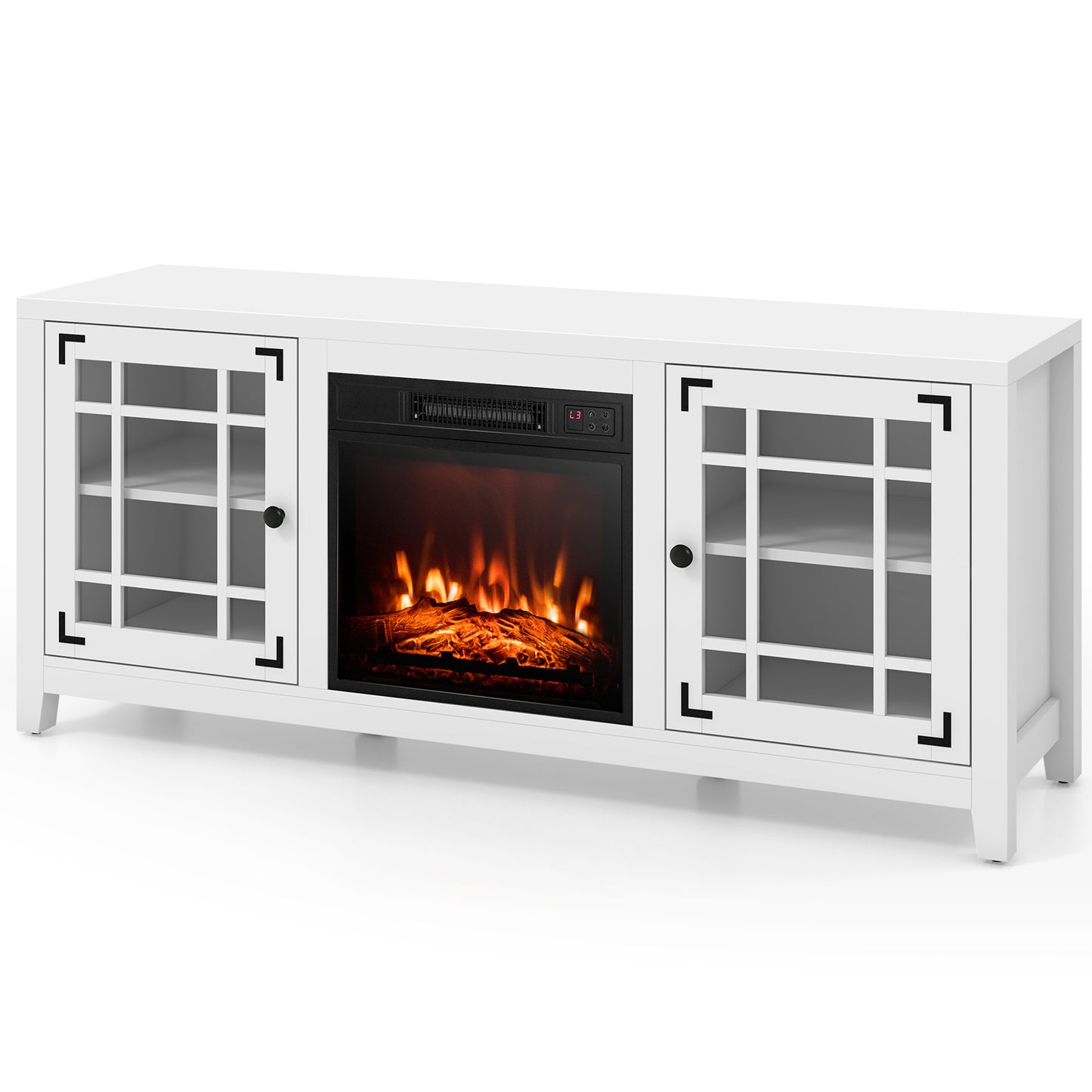 Modern 58 Inch TV Stand with Electric Fireplace and Adjustable Storage for TVs up to 65 Inches - White
