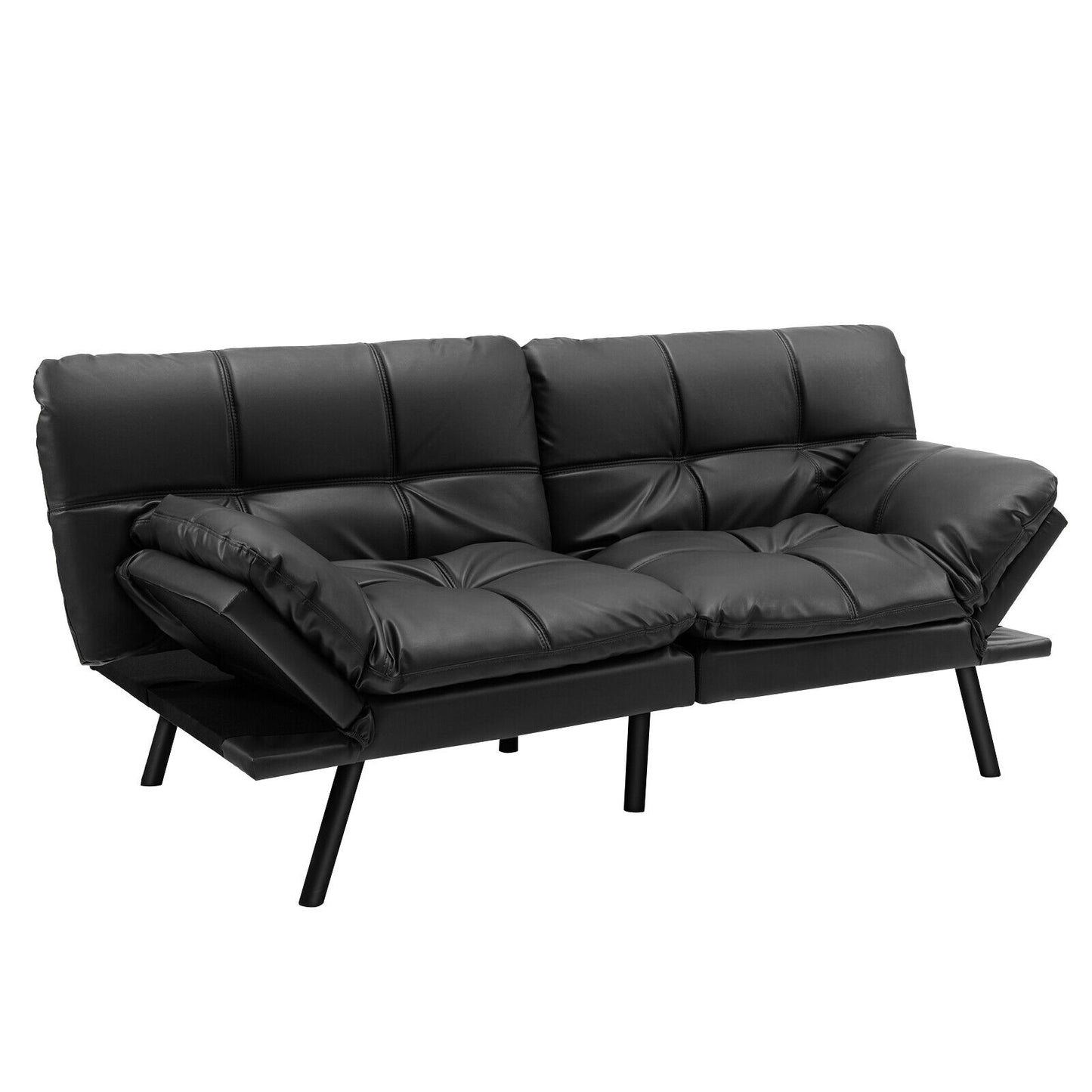 Convertible Memory Foam Futon Sofa Bed with Adjustable Armrests, Black Upholstery