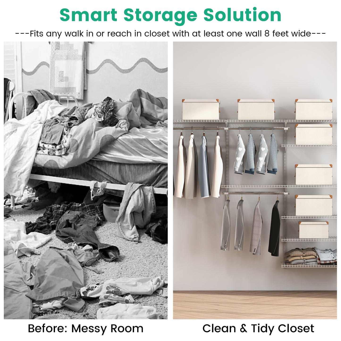 Adjustable Closet Organizer Kit with Shelves and Hanging Rods for 4–6 FT Spaces – Steel Storage System, White