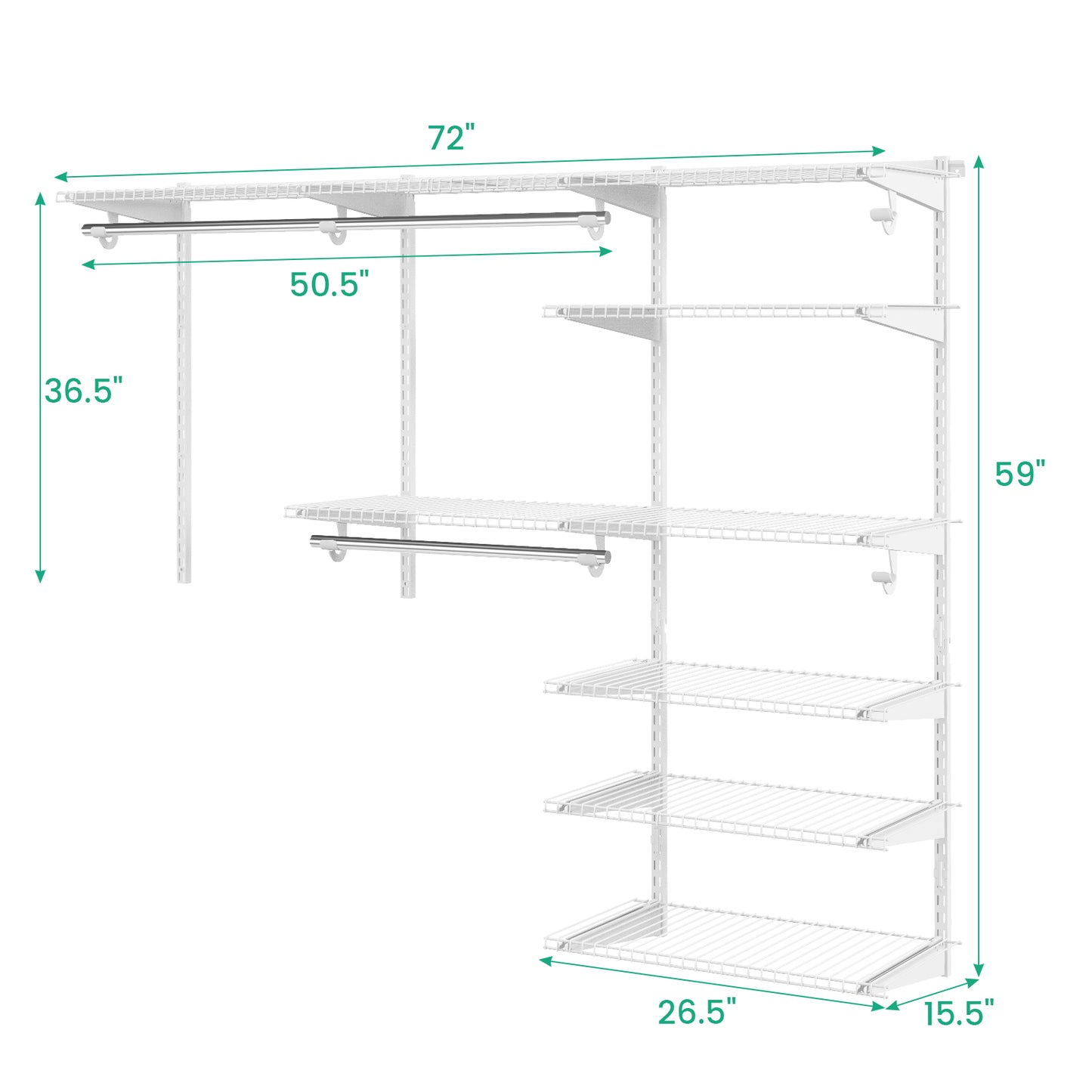 Adjustable Closet Organizer Kit with Shelves and Hanging Rods for 4–6 FT Spaces – Steel Storage System, White