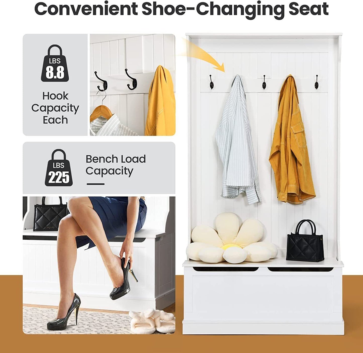 All-in-One Hall Tree with Shoe Bench Coat Hooks and Enclosed Storage