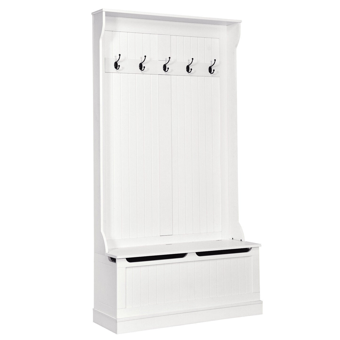 All-in-One Hall Tree with Shoe Bench Coat Hooks and Enclosed Storage