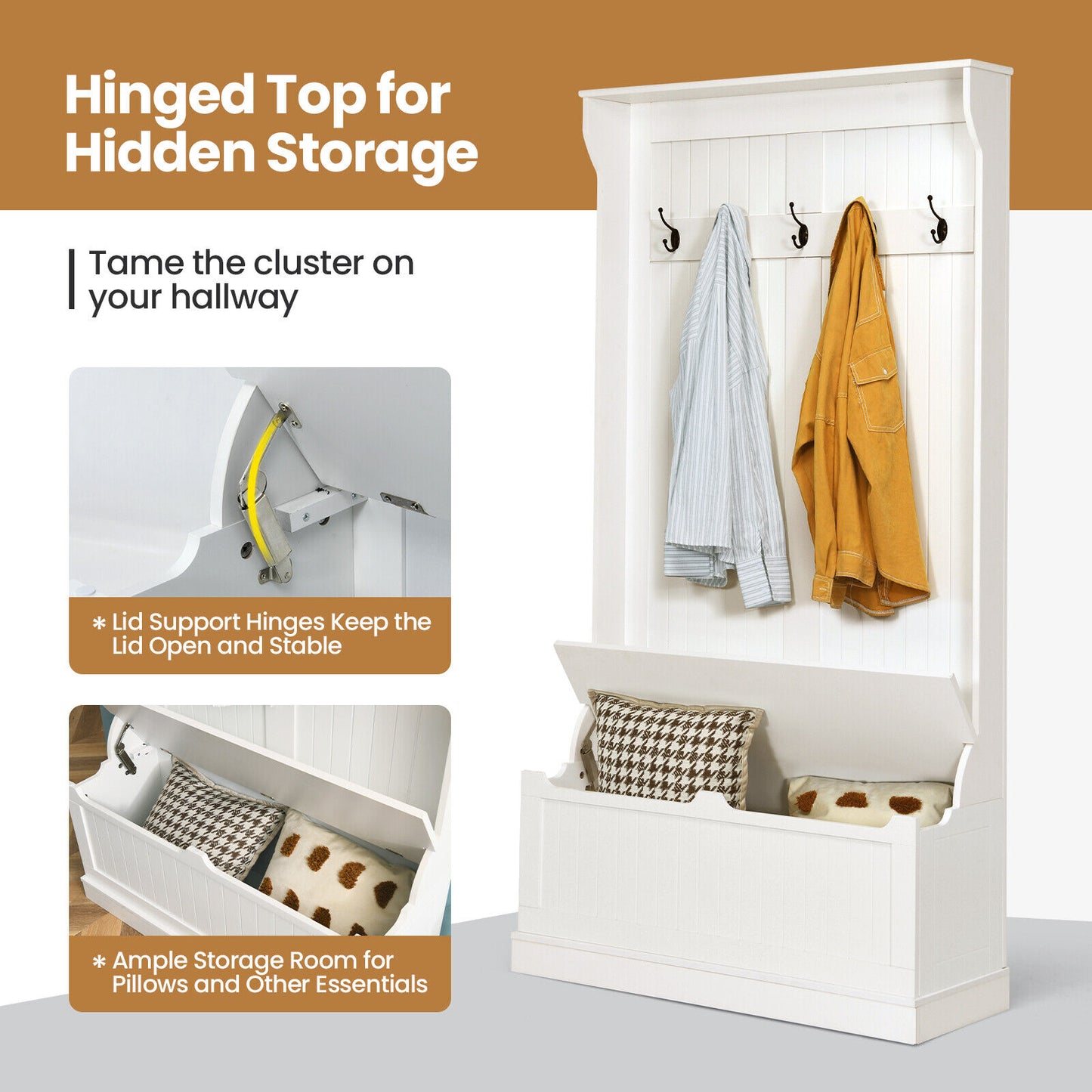 All-in-One Hall Tree with Shoe Bench Coat Hooks and Enclosed Storage