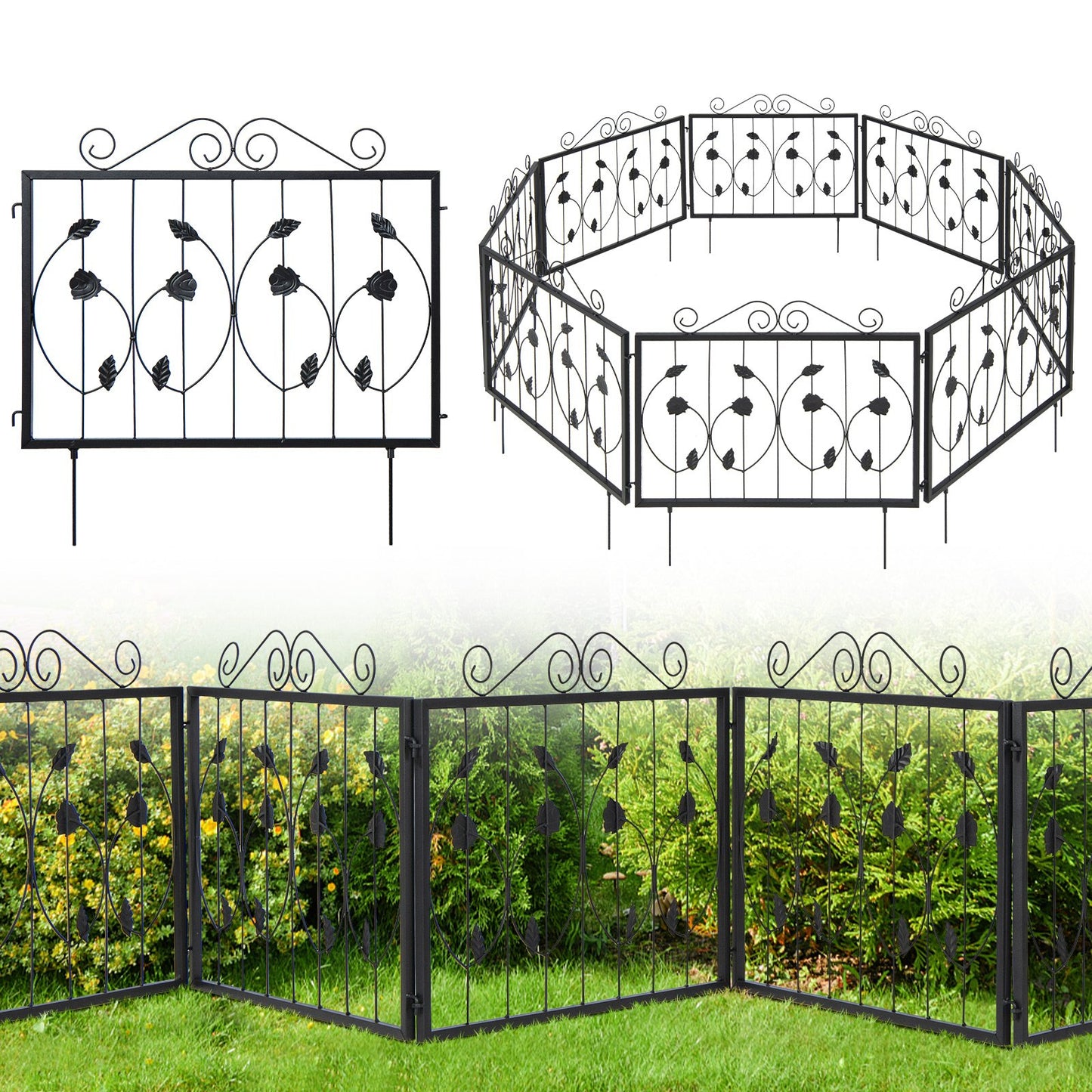 Decorative Galvanized Metal Garden Fence – 8 Panels, Flexible & Rustproof