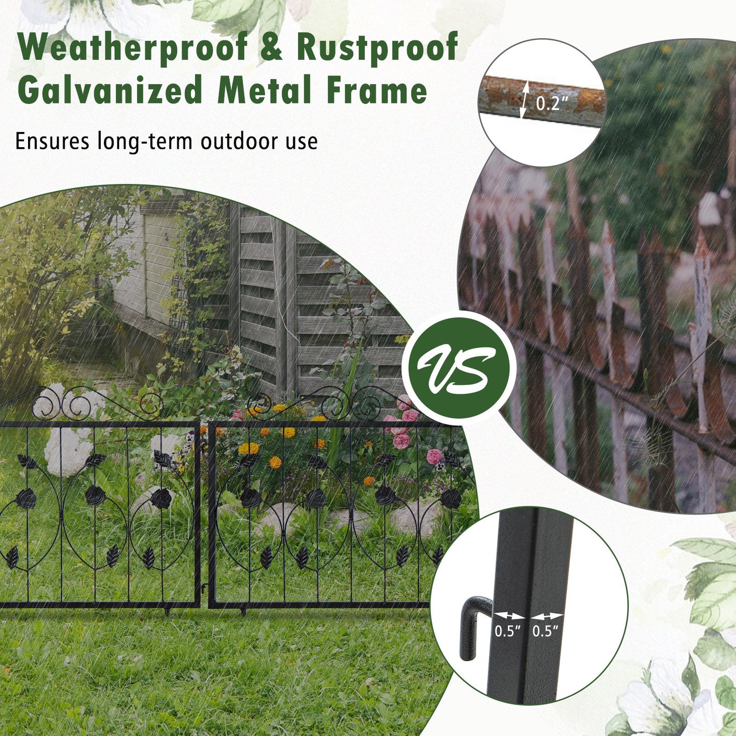 Decorative Galvanized Metal Garden Fence – 8 Panels, Flexible & Rustproof