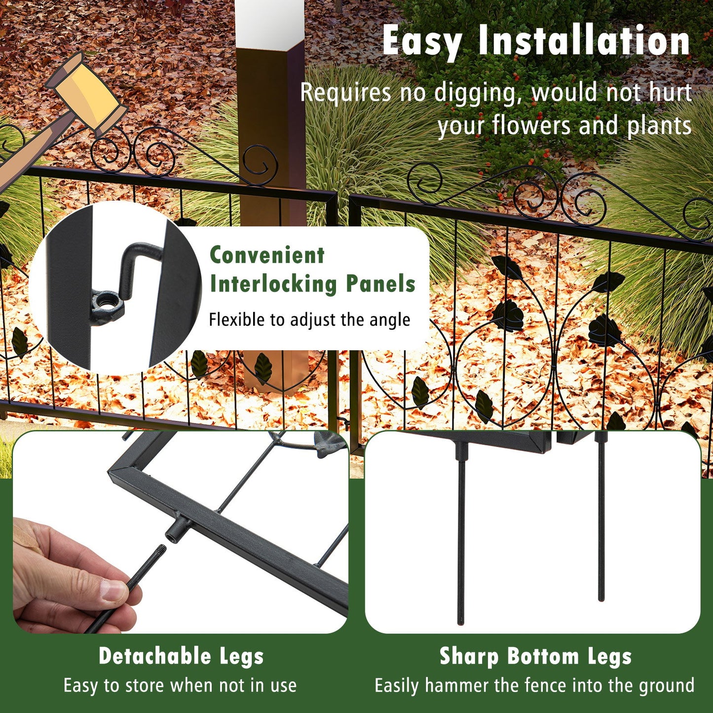 Decorative Galvanized Metal Garden Fence – 8 Panels, Flexible & Rustproof