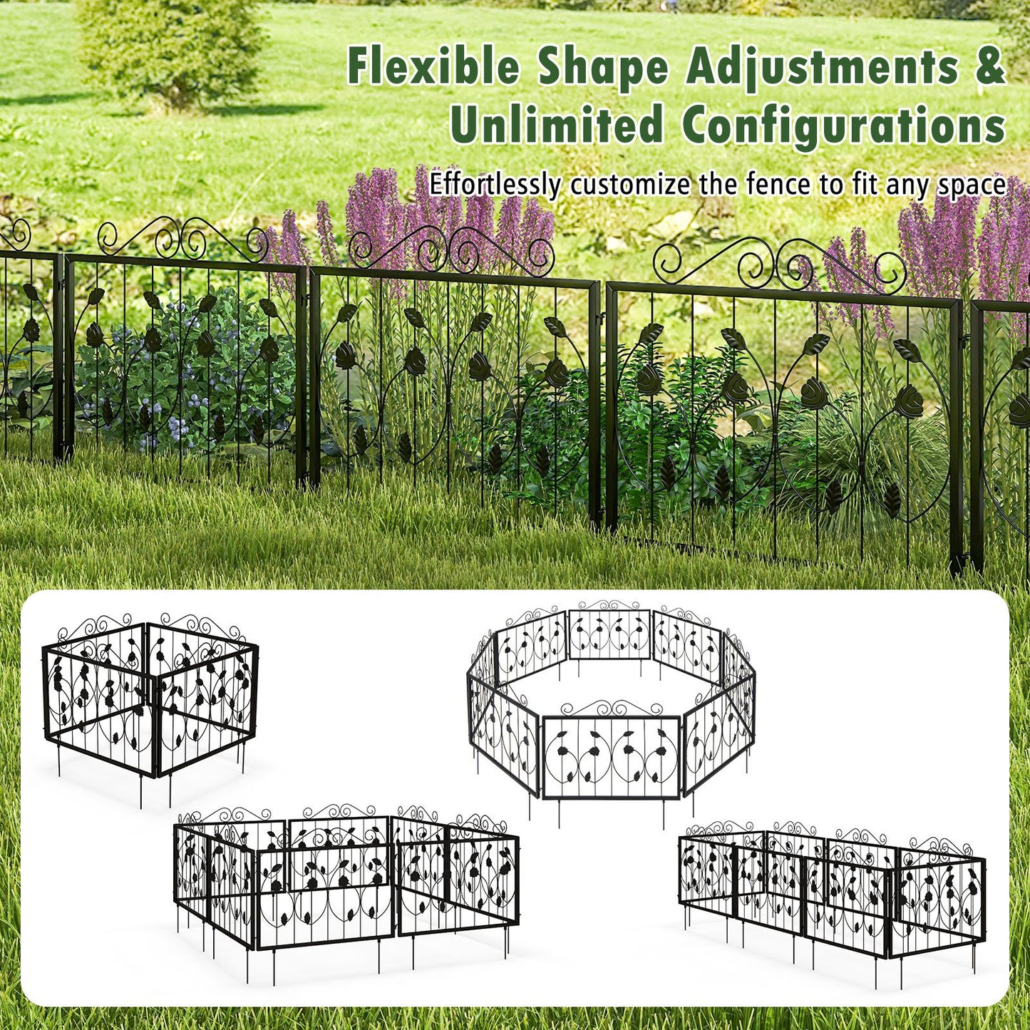 Decorative Galvanized Metal Garden Fence – 8 Panels, Flexible & Rustproof