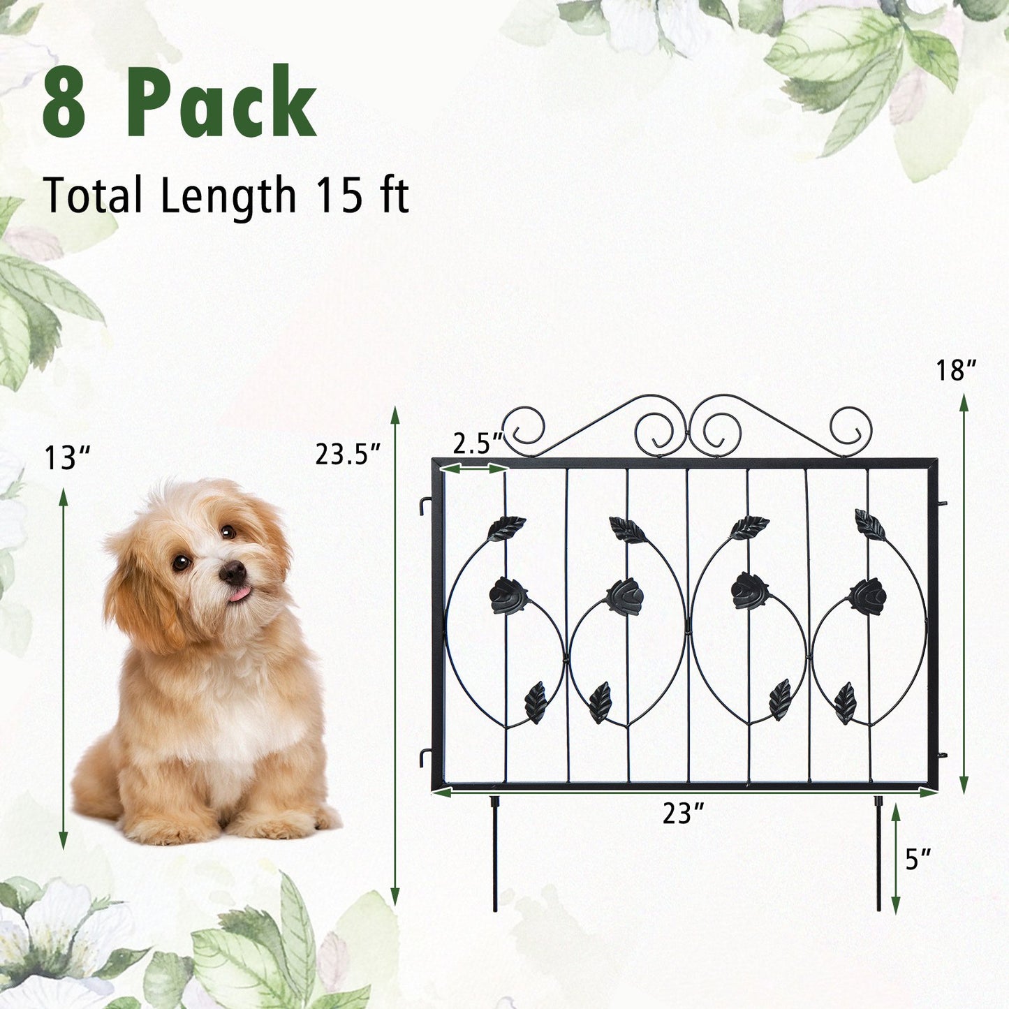 Decorative Galvanized Metal Garden Fence – 8 Panels, Flexible & Rustproof