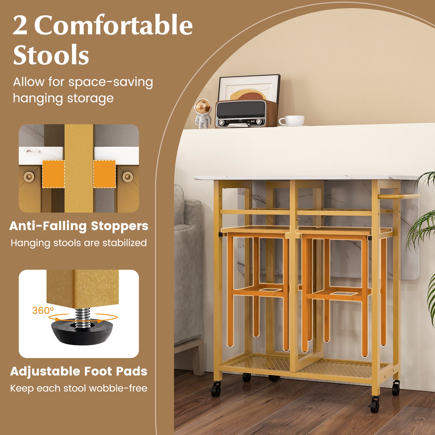 3 Piece Dining Table Set with 6-Bottle Wine Rack and Storage Stools - White