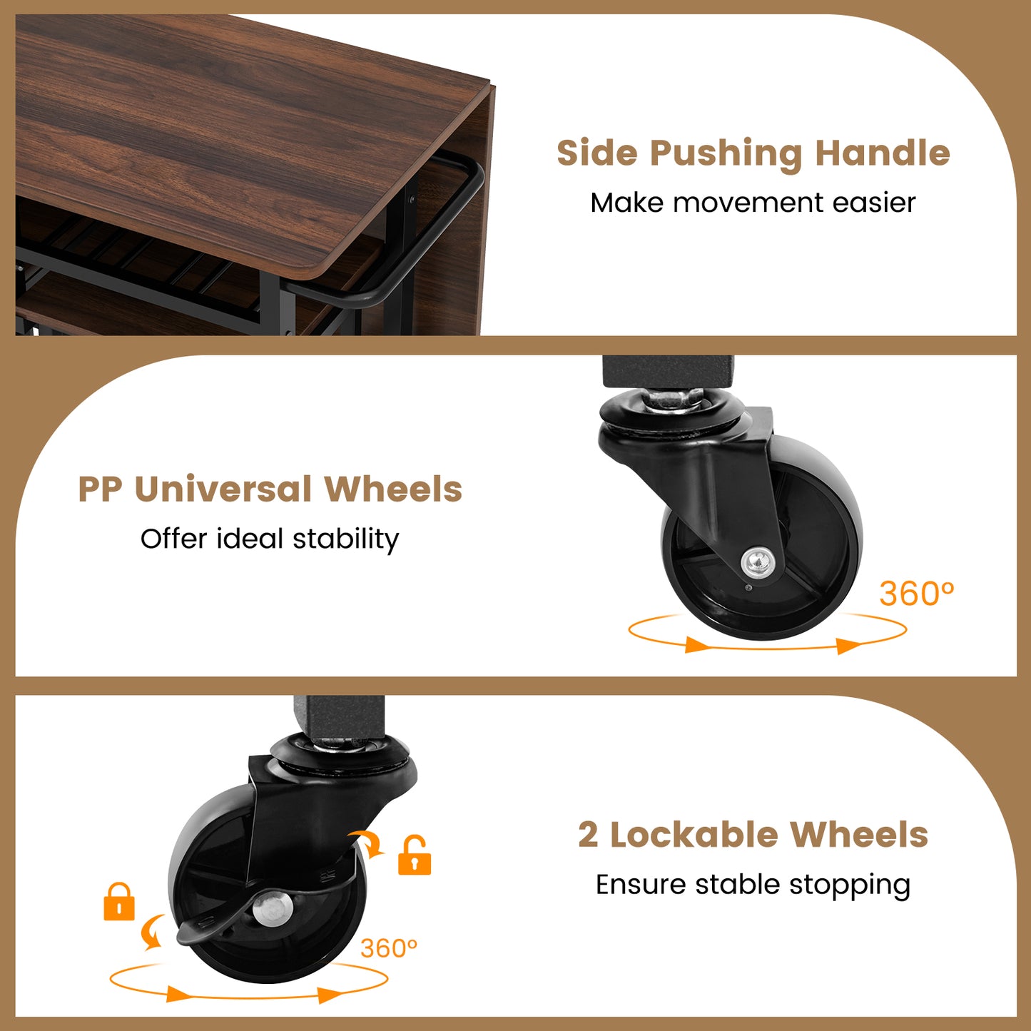 3 Piece Dining Table Set with 6-Bottle Wine Rack and Storage Stools - Brown