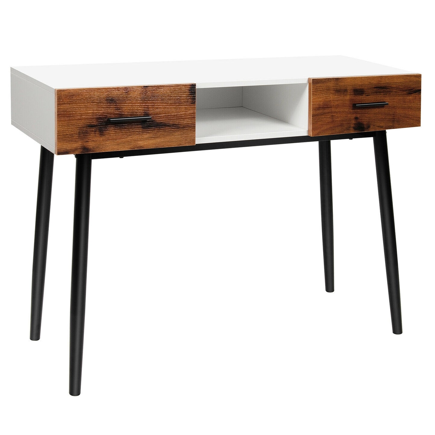 42 Inch Console Table with Drawers and Open Storage for Hallway or Living Room